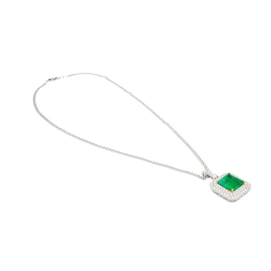 GIA Certified 6.33 Carat Minor Oil Colombian Emerald Necklace in 18K White Gold - Image 3