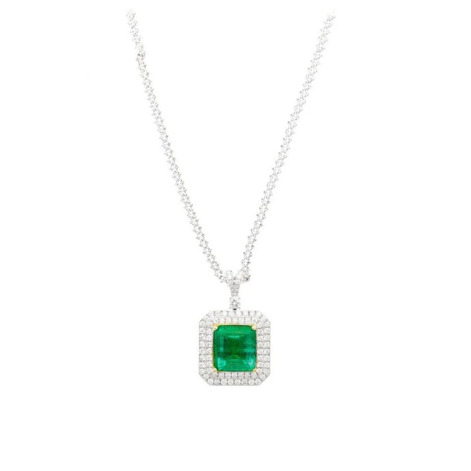 GIA Certified 6.33 Carat Minor Oil Colombian Emerald Necklace in 18K White Gold - Image 4
