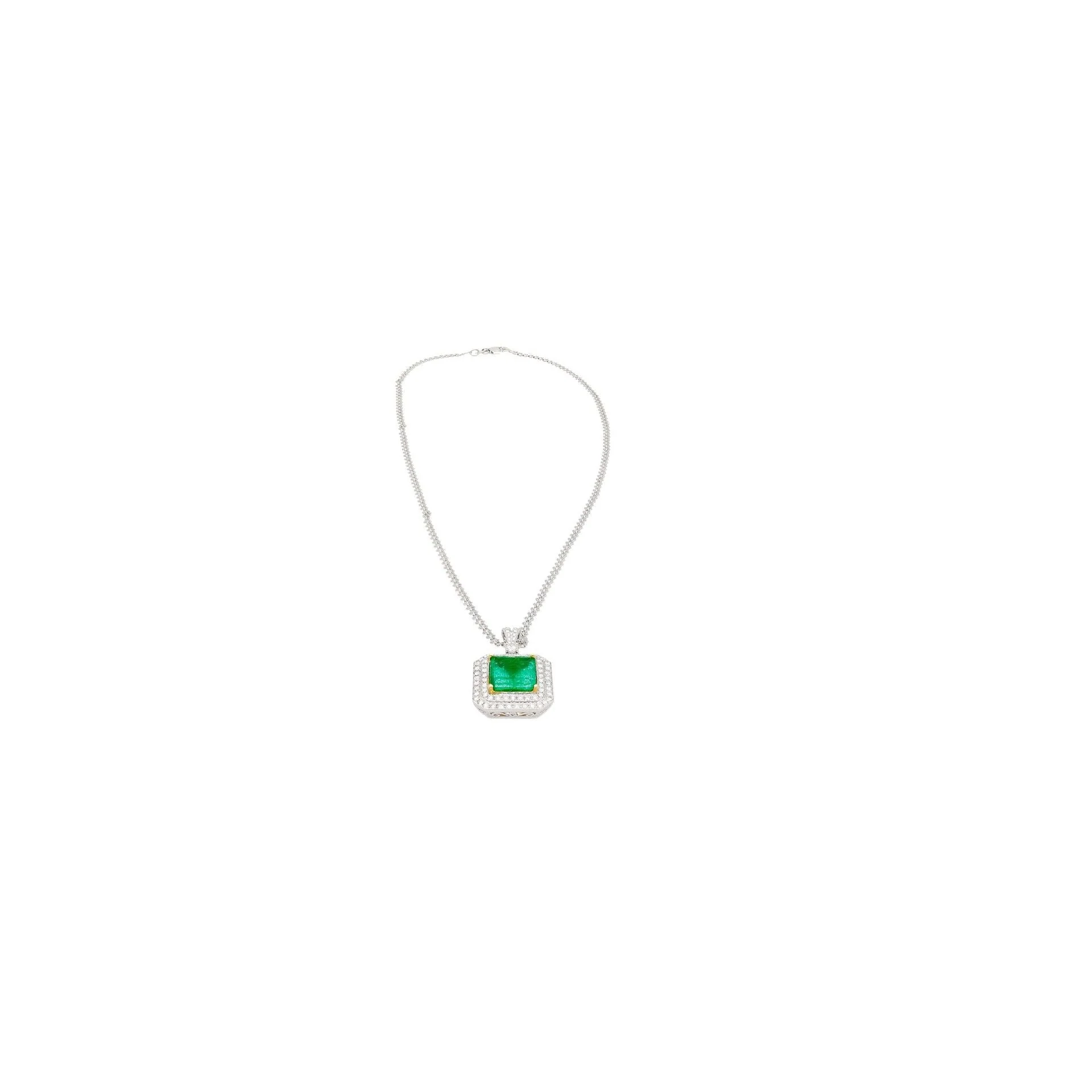 GIA Certified 6.33 Carat Minor Oil Colombian Emerald Necklace in 18K White Gold - Image 5