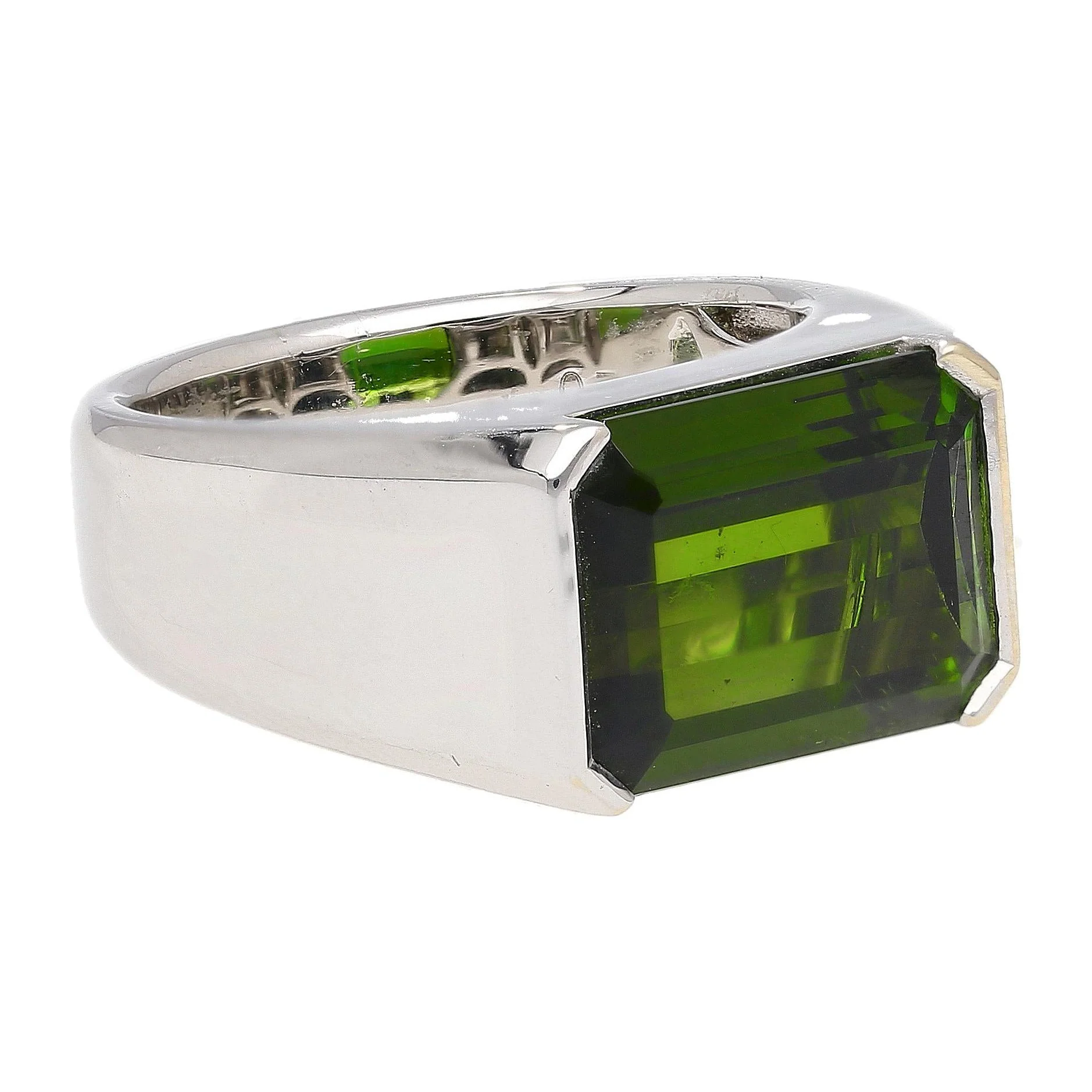 GIA Certified 6.47 Carat Green Tourmaline East-West Half Bezel 18K Ring - Image 2