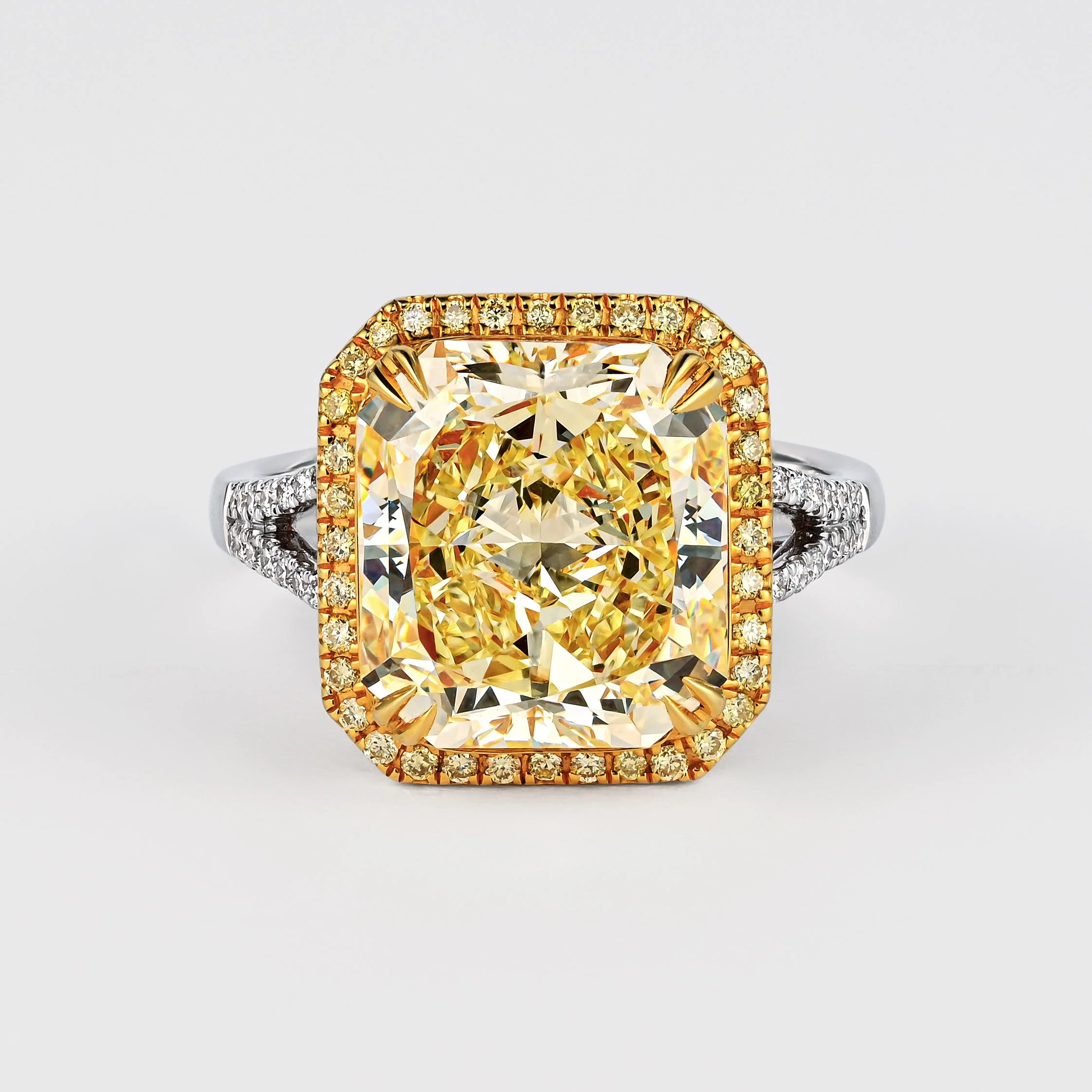 GIA Certified 6.6 Carat Fancy Yellow Diamond 18K Gold Split Shank Ring