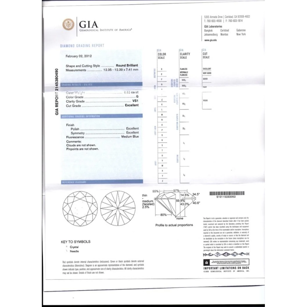GIA Certified 6.82 Carat, G Color, VS1 Clarity, Round Brilliant Loose Diamond - Image 4