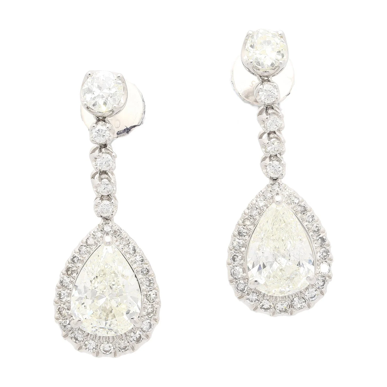 GIA Certified 7.51 Carat Total Pear Cut Diamond Drop Earrings in 18K White Gold - Image 3