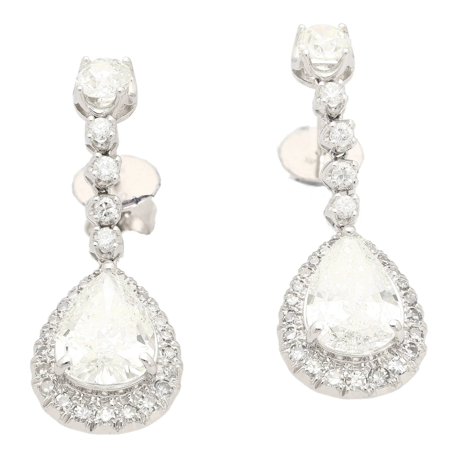 GIA Certified 7.51 Carat Total Pear Cut Diamond Drop Earrings in 18K White Gold - Image 4