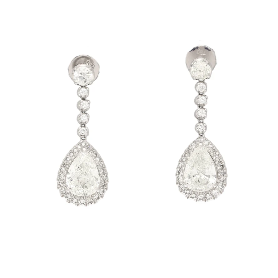 GIA Certified 7.51 Carat Total Pear Cut Diamond Drop Earrings in 18K White Gold - Image 5