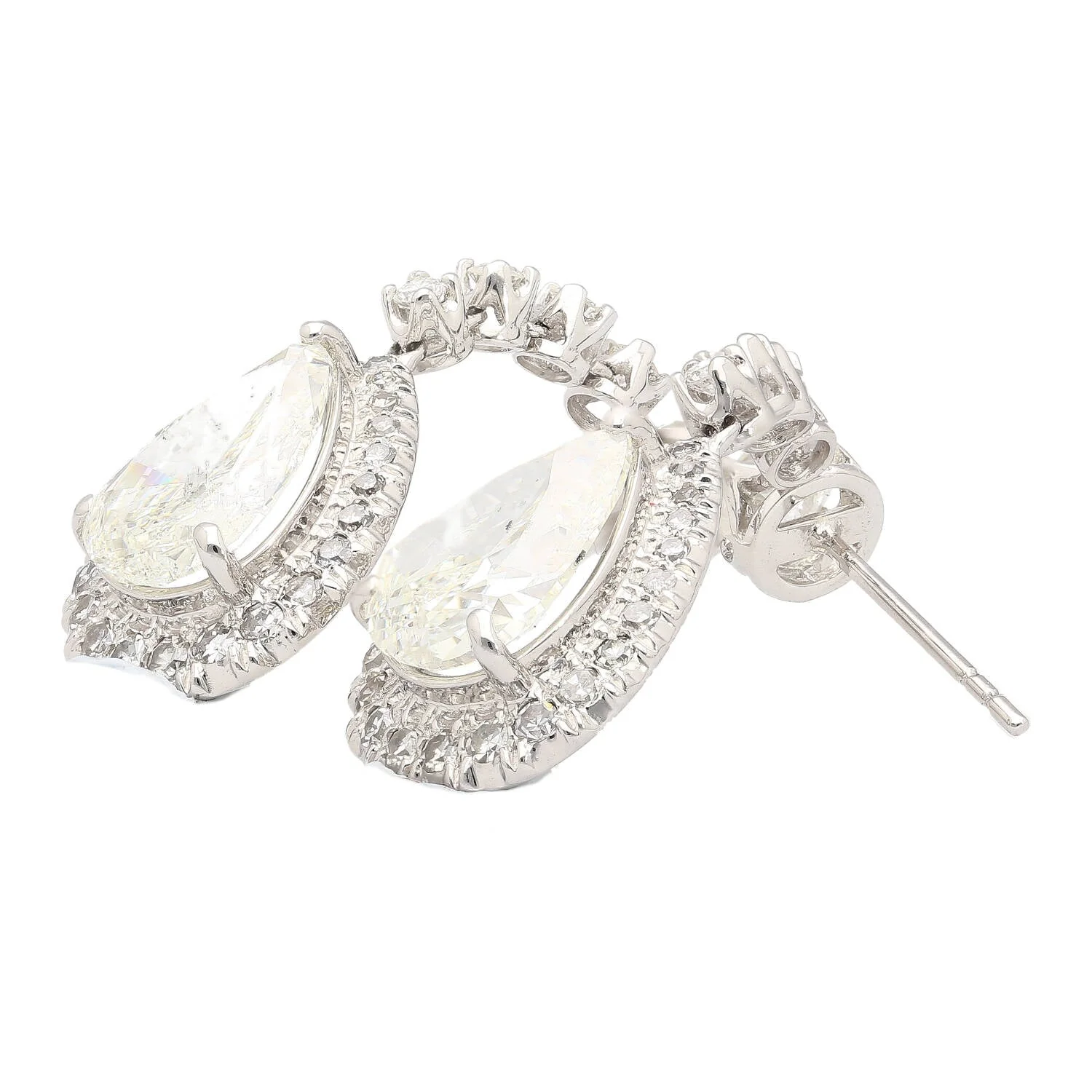 GIA Certified 7.51 Carat Total Pear Cut Diamond Drop Earrings in 18K White Gold - Image 6