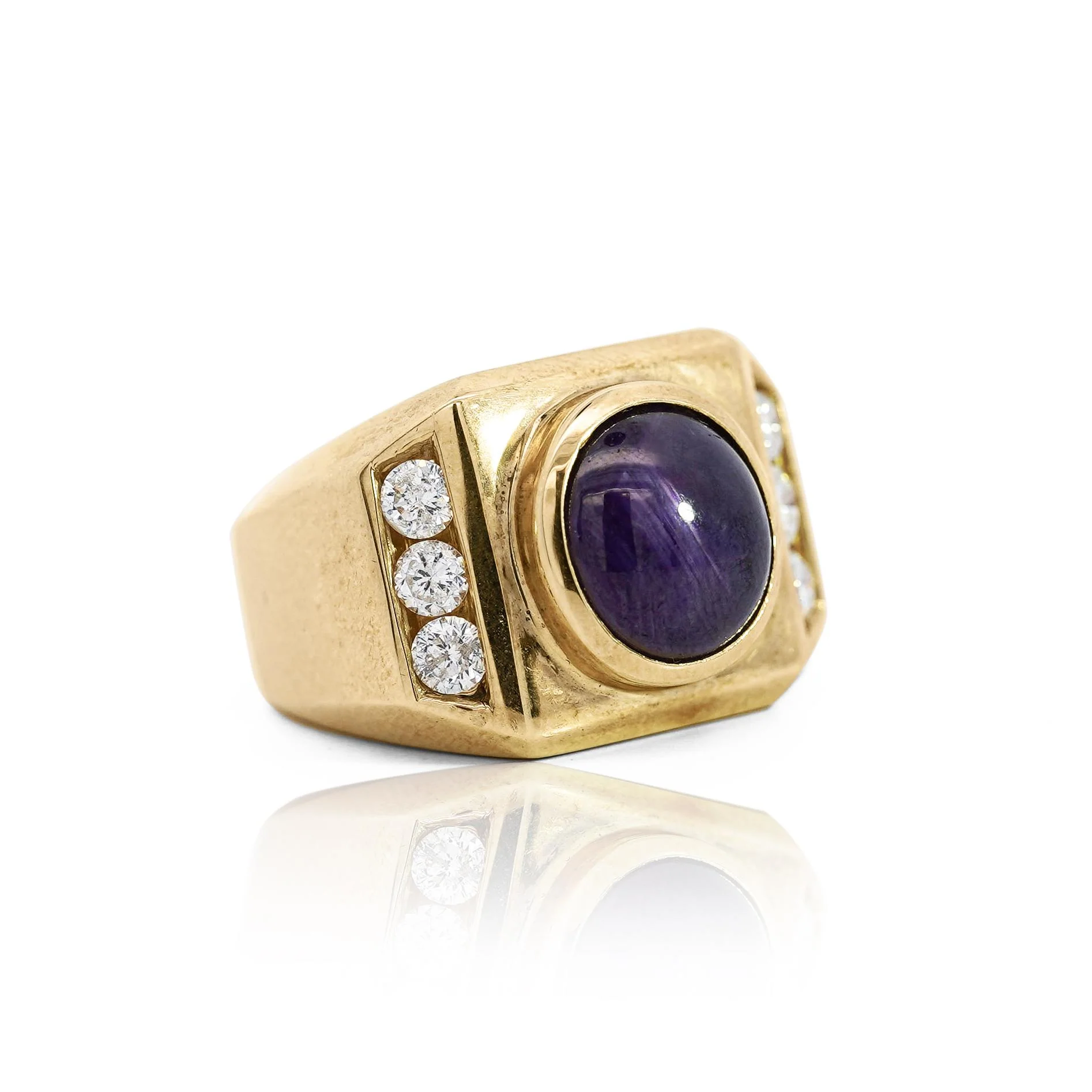 GIA Certified 7.6 Carat Color Change Star Sapphire & Diamond 14K Gold Men's Ring - Image 2