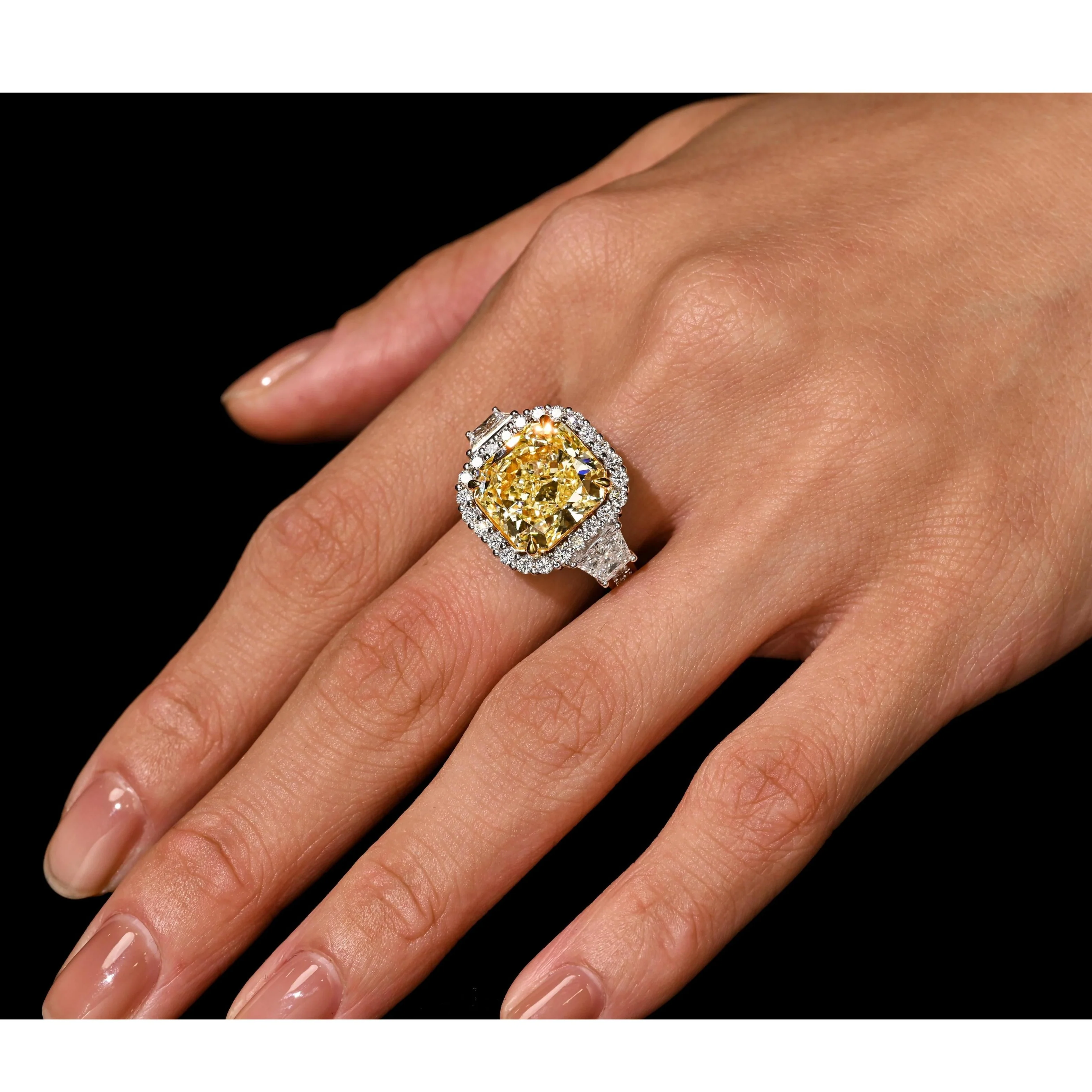 GIA Certified 8.39 Carat Fancy Intense Yellow Diamond 18K White Gold Halo Ring - Image 3