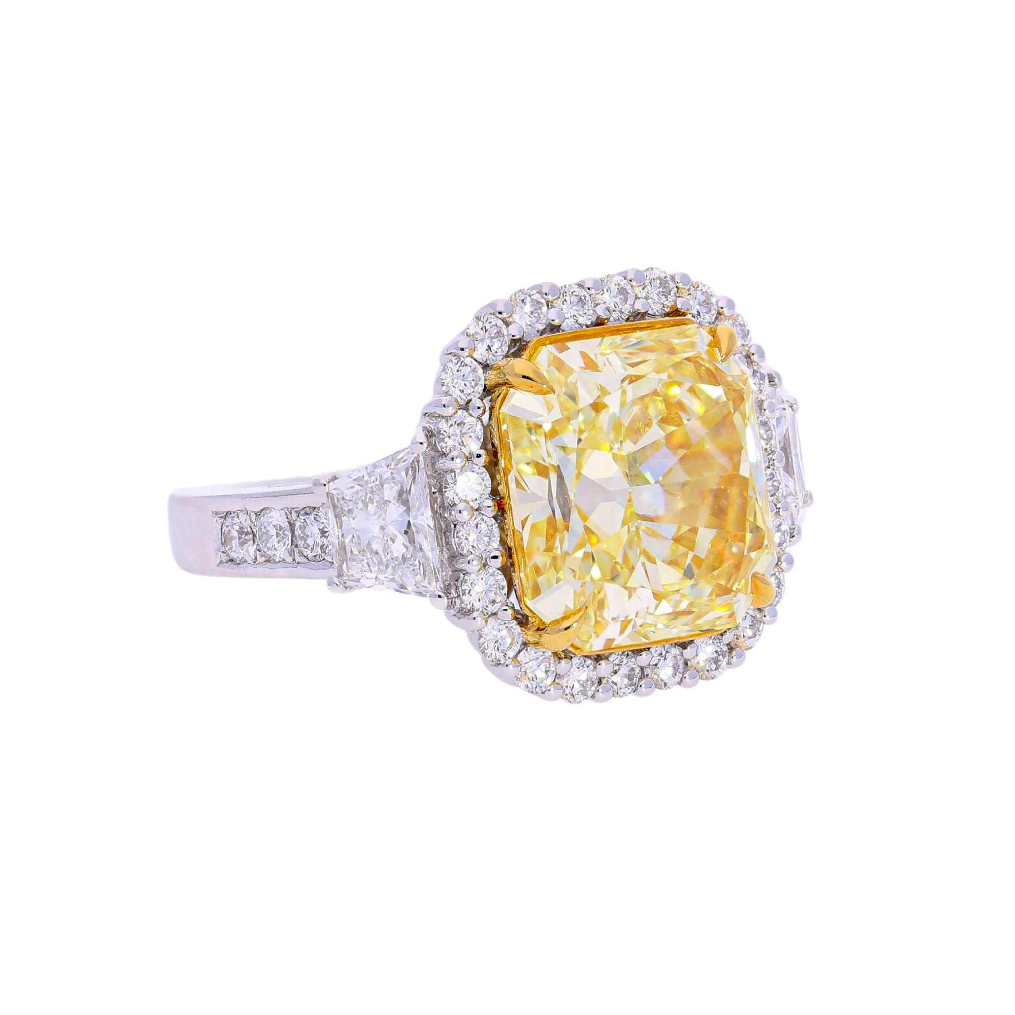 GIA Certified 8.39 Carat Fancy Intense Yellow Diamond 18K White Gold Halo Ring - Image 4