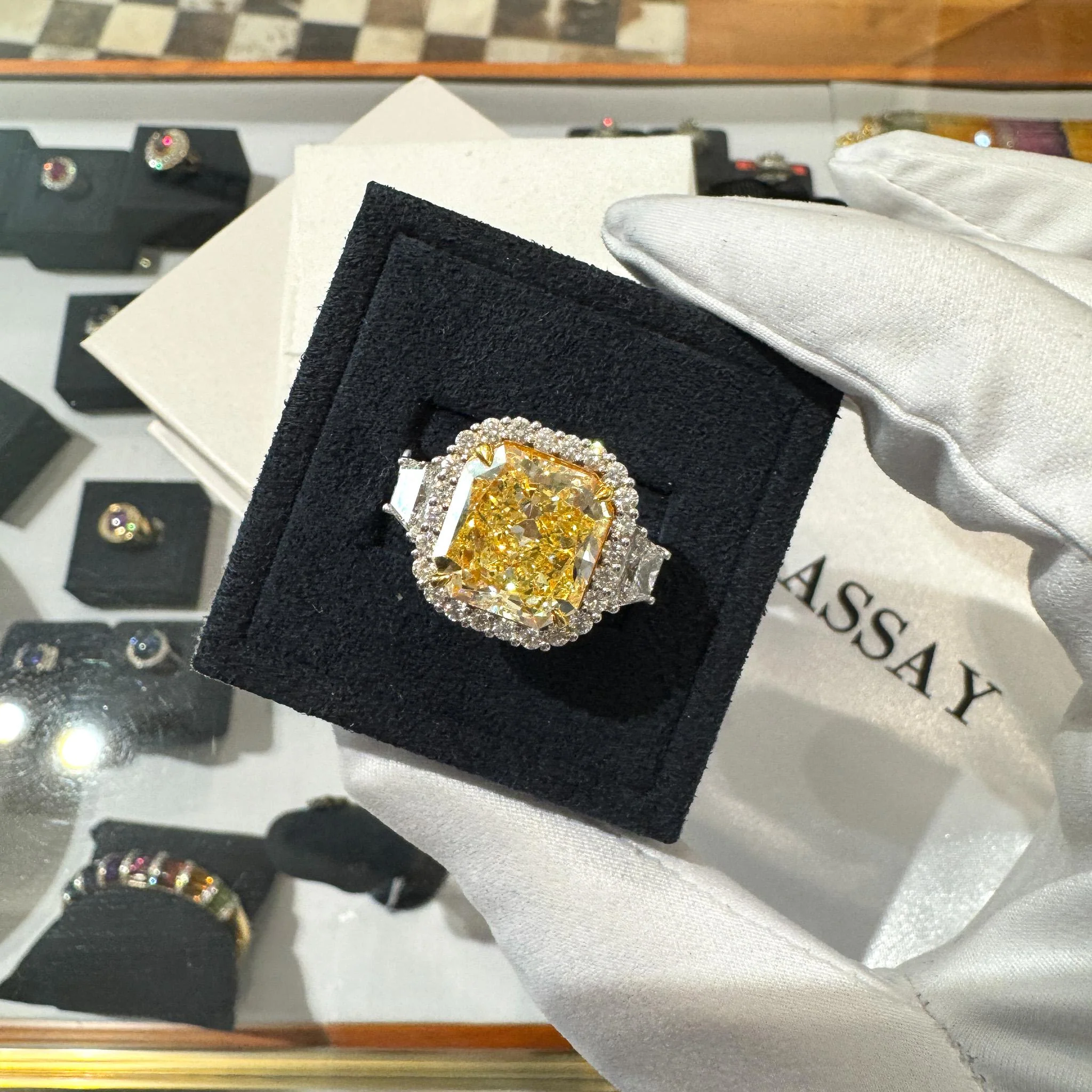 GIA Certified 8.39 Carat Fancy Intense Yellow Diamond 18K White Gold Halo Ring - Image 5