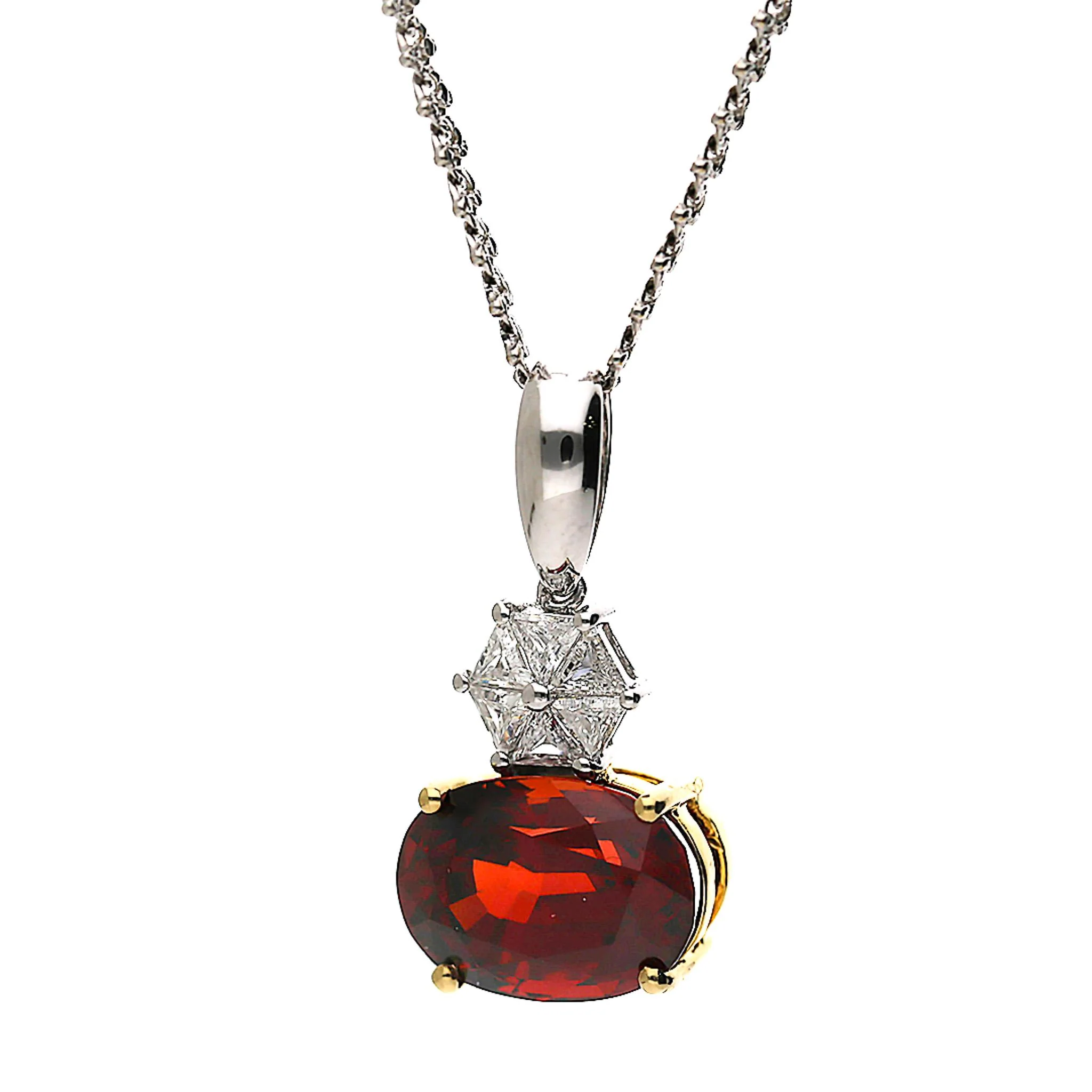 GIA Certified 8.53 Carat Spessartine Garnet & Triangle Diamond Pendant Necklace - Image 2