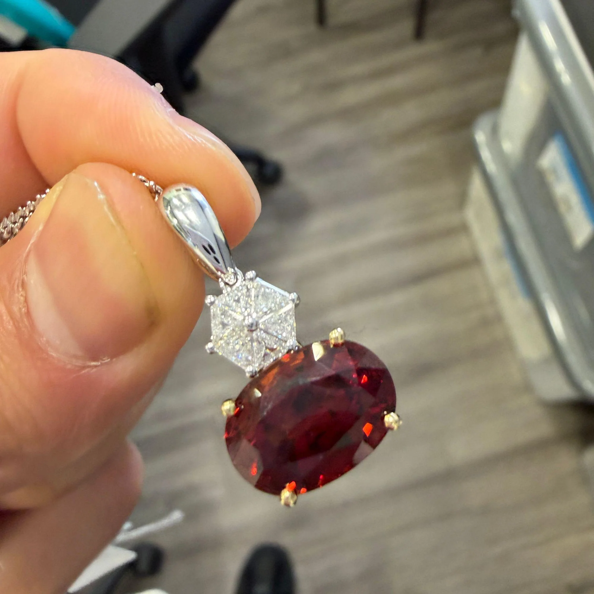 GIA Certified 8.53 Carat Spessartine Garnet & Triangle Diamond Pendant Necklace - Image 6