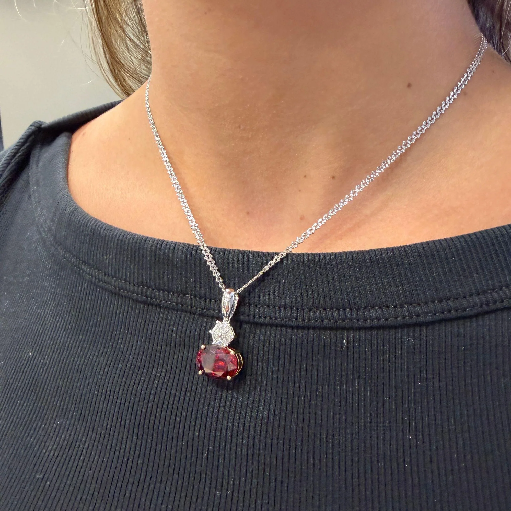 GIA Certified 8.53 Carat Spessartine Garnet & Triangle Diamond Pendant Necklace - Image 8
