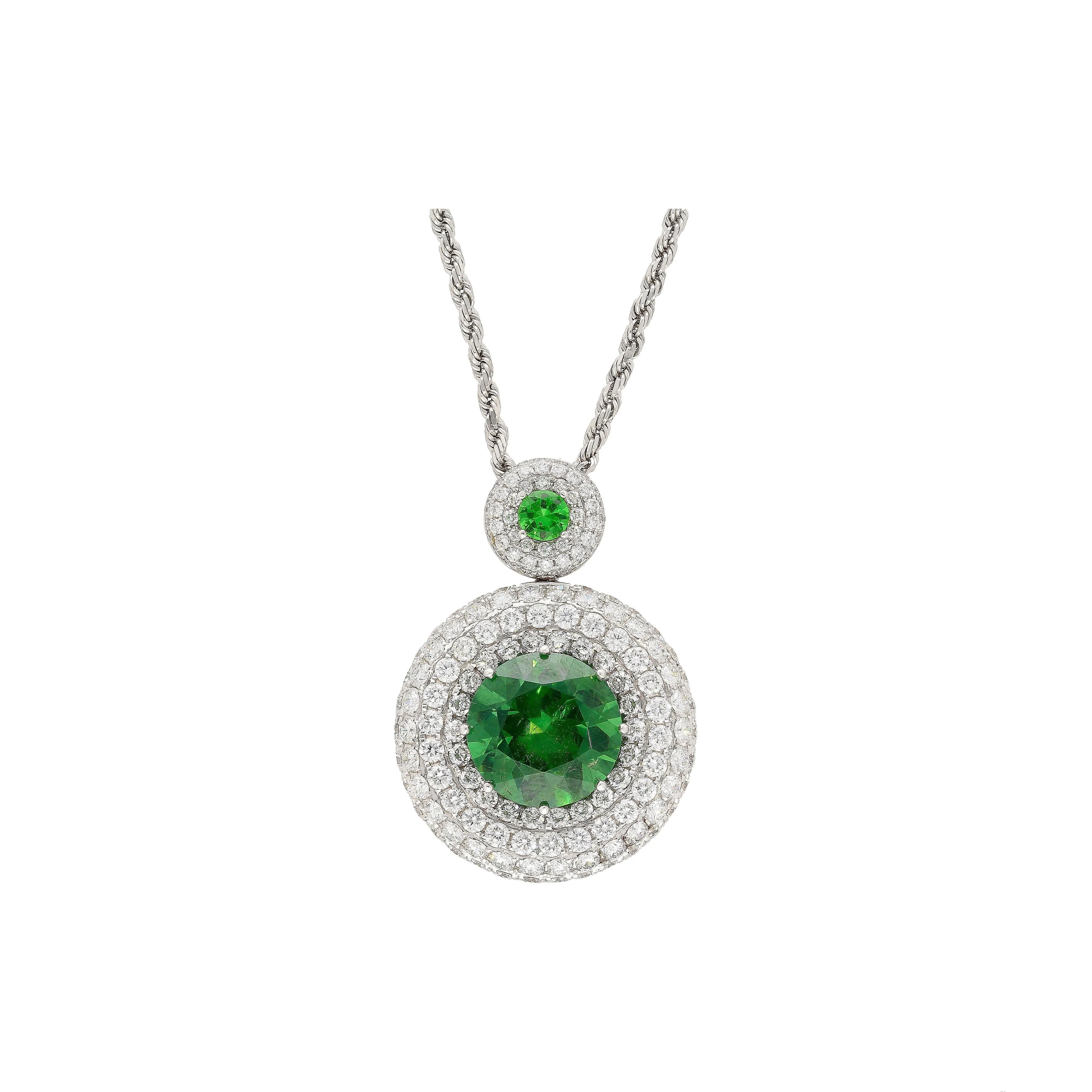 GIA Certified 8.58 Carat Demantoid Pendant Necklace in 18K White Gold