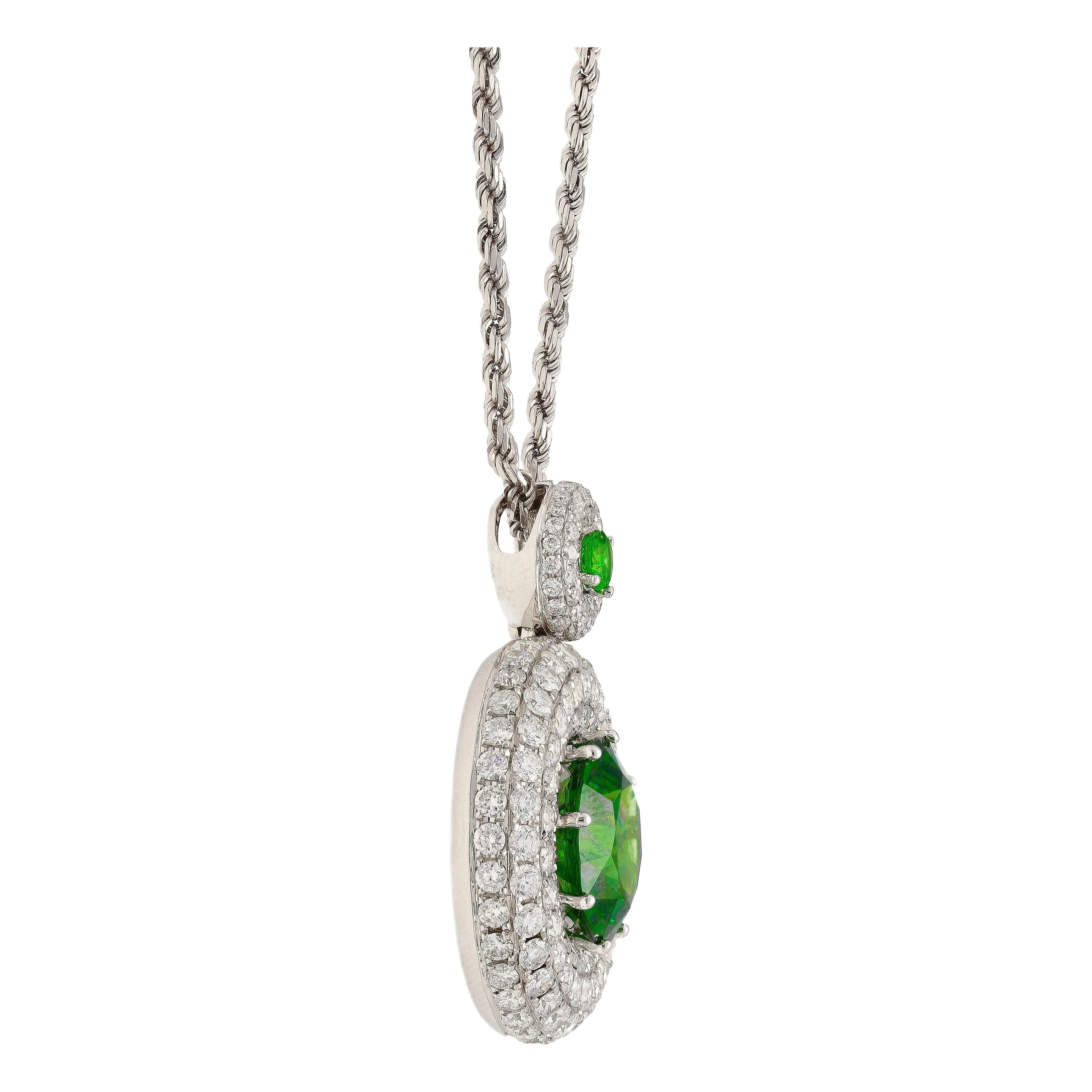 GIA Certified 8.58 Carat Demantoid Pendant Necklace in 18K White Gold - Image 2