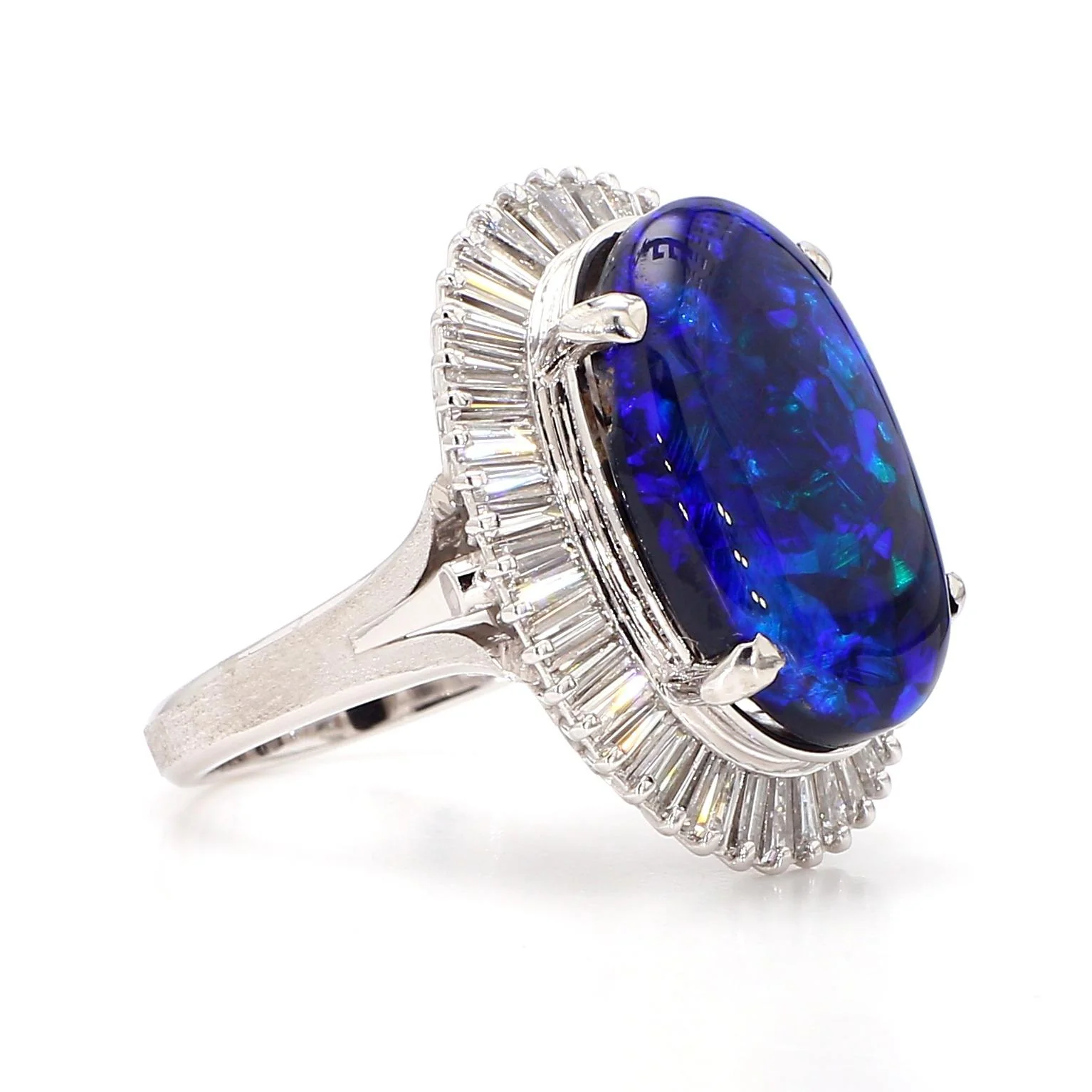 GIA Certified 8.69 Carat Cabochon Black Opal & Diamond in Platinum Cocktail Ring - Image 2