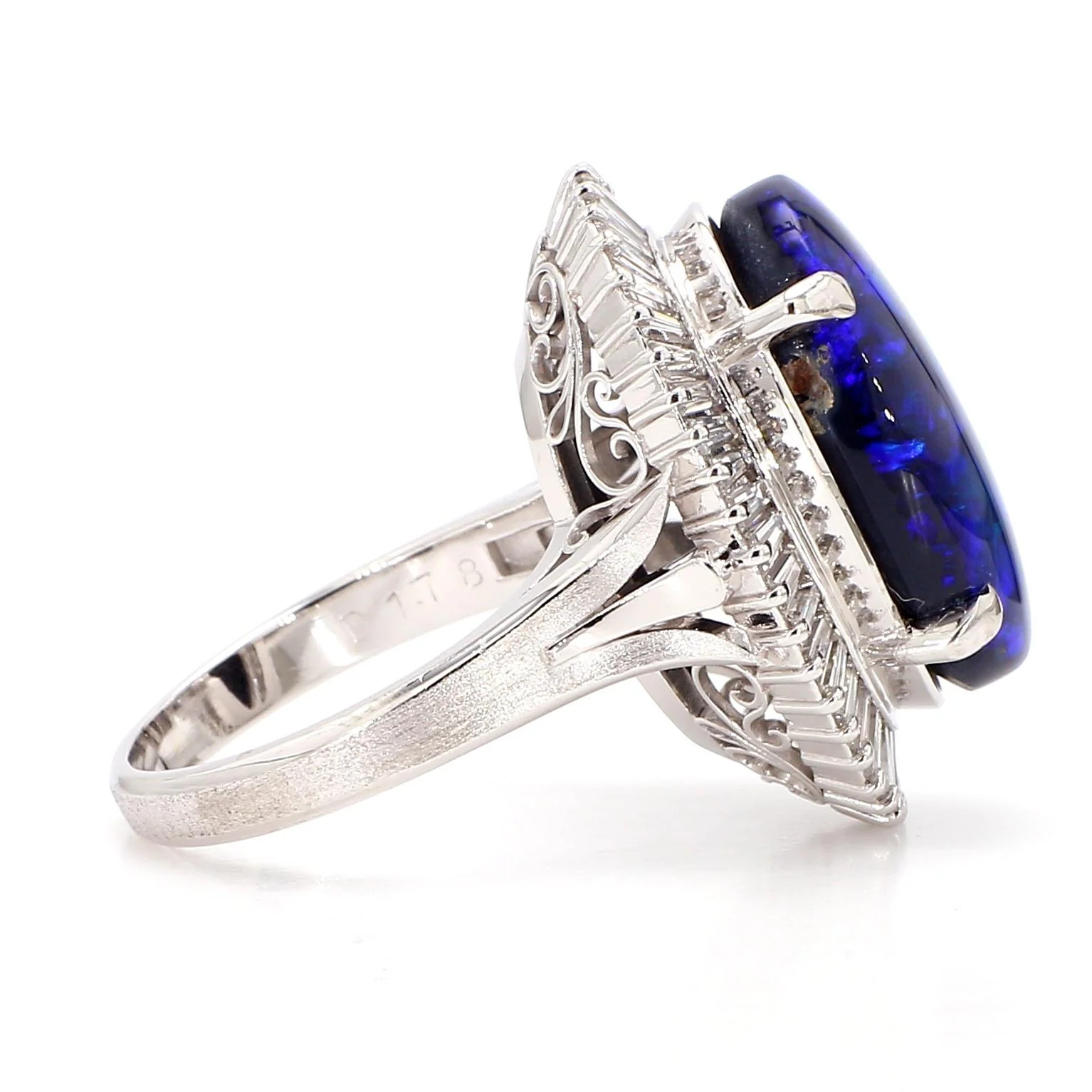 GIA Certified 8.69 Carat Cabochon Black Opal & Diamond in Platinum Cocktail Ring - Image 3
