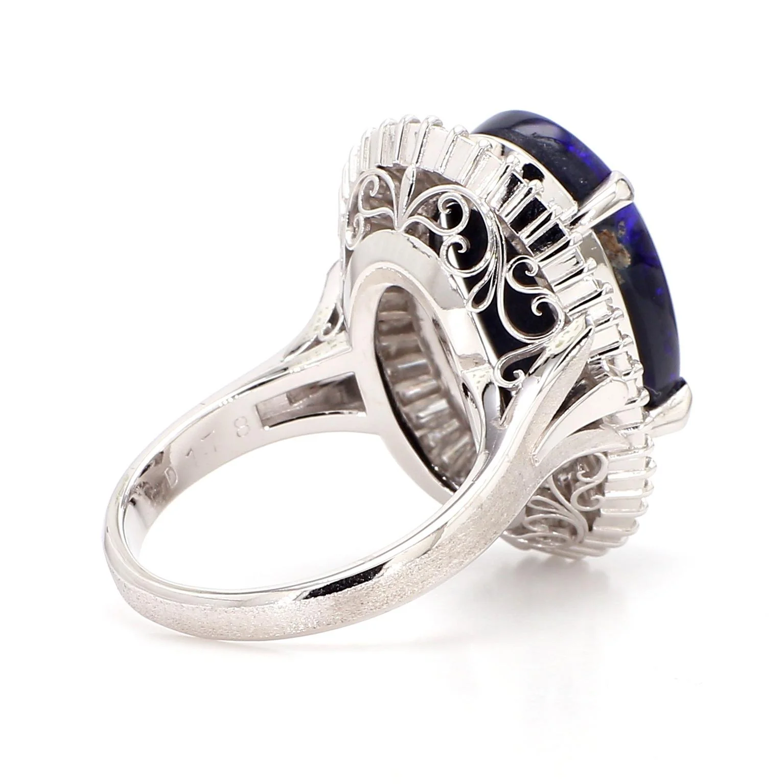 GIA Certified 8.69 Carat Cabochon Black Opal & Diamond in Platinum Cocktail Ring - Image 4
