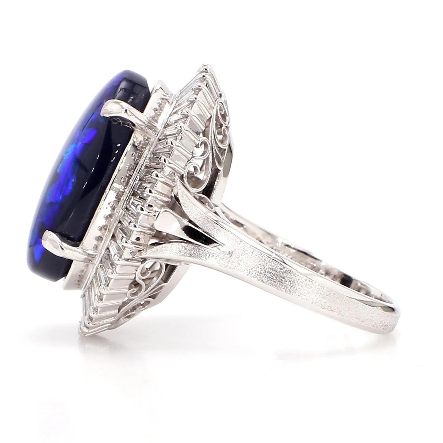 GIA Certified 8.69 Carat Cabochon Black Opal & Diamond in Platinum Cocktail Ring - Image 7