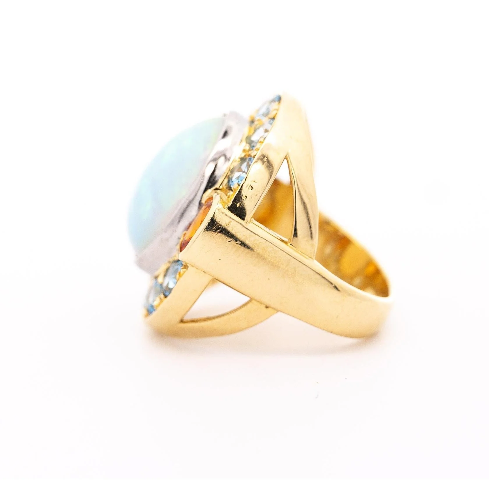 GIA Certified 8 Carat White Opal With Orange Garnet & Aquamarine Halo Ring - Image 4