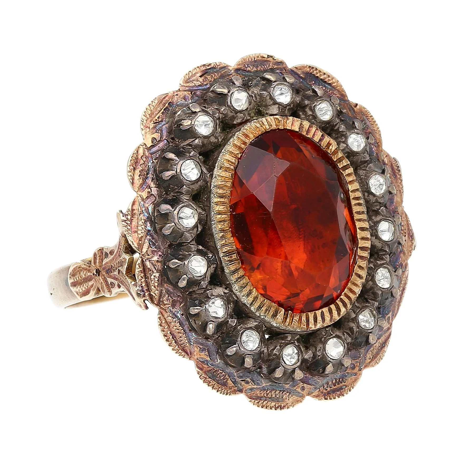 Victorian Era Antique 3.5 Carat Citrine and Diamond GIA Certified in Silver/Gold Ring - Image 2