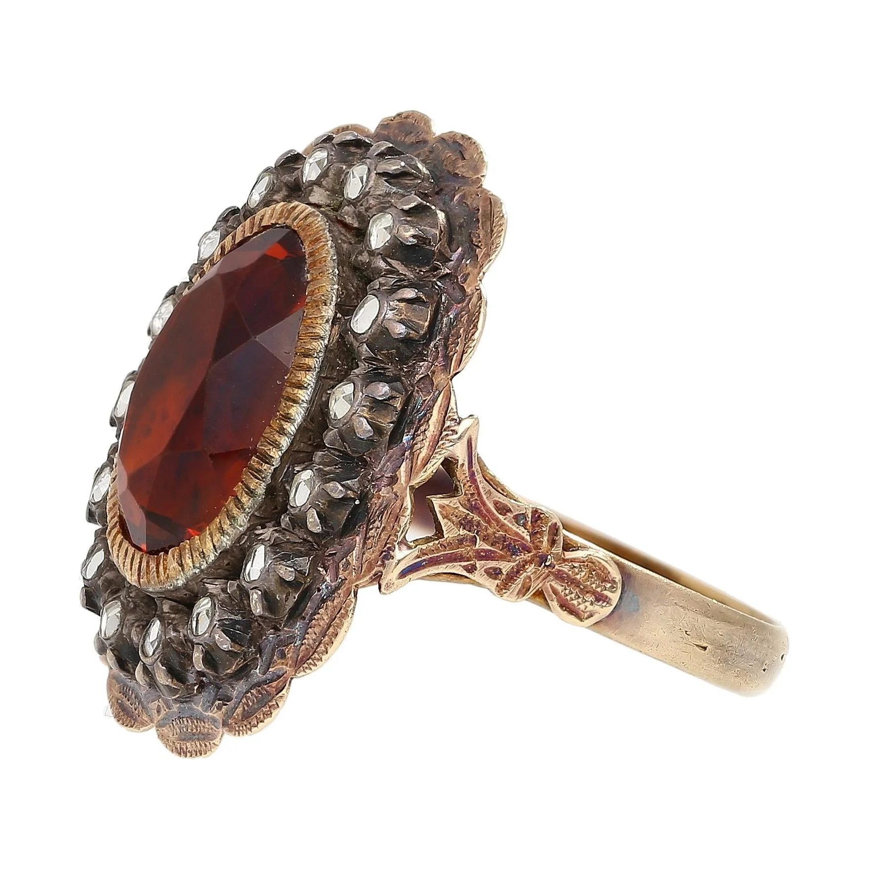 Victorian Era Antique 3.5 Carat Citrine and Diamond GIA Certified in Silver/Gold Ring - Image 4