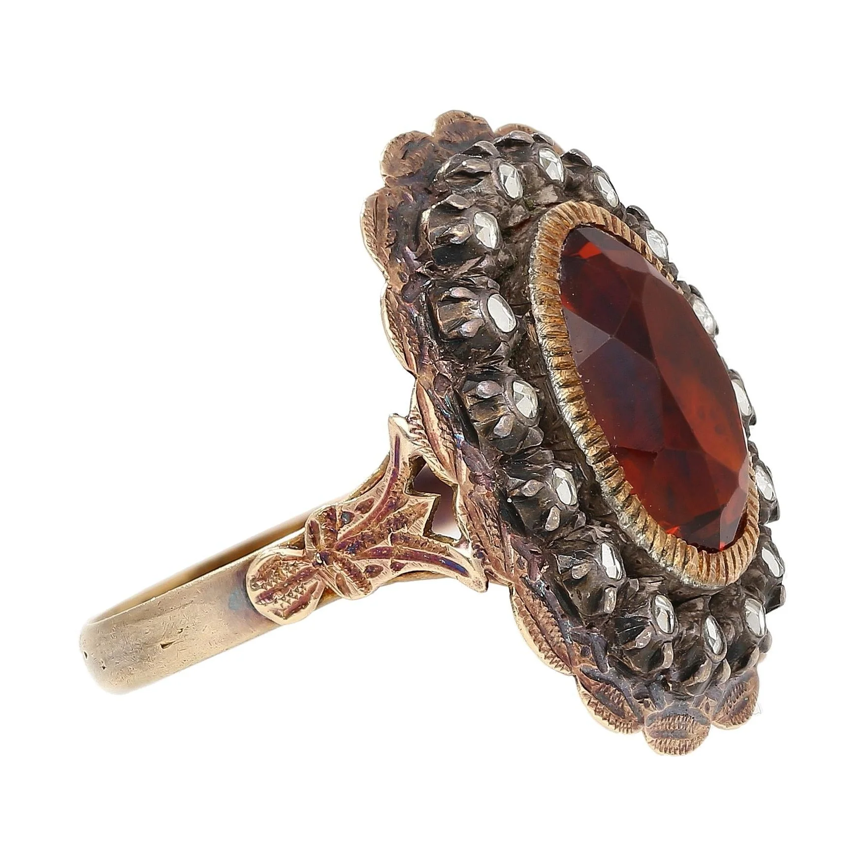 Victorian Era Antique 3.5 Carat Citrine and Diamond GIA Certified in Silver/Gold Ring - Image 5