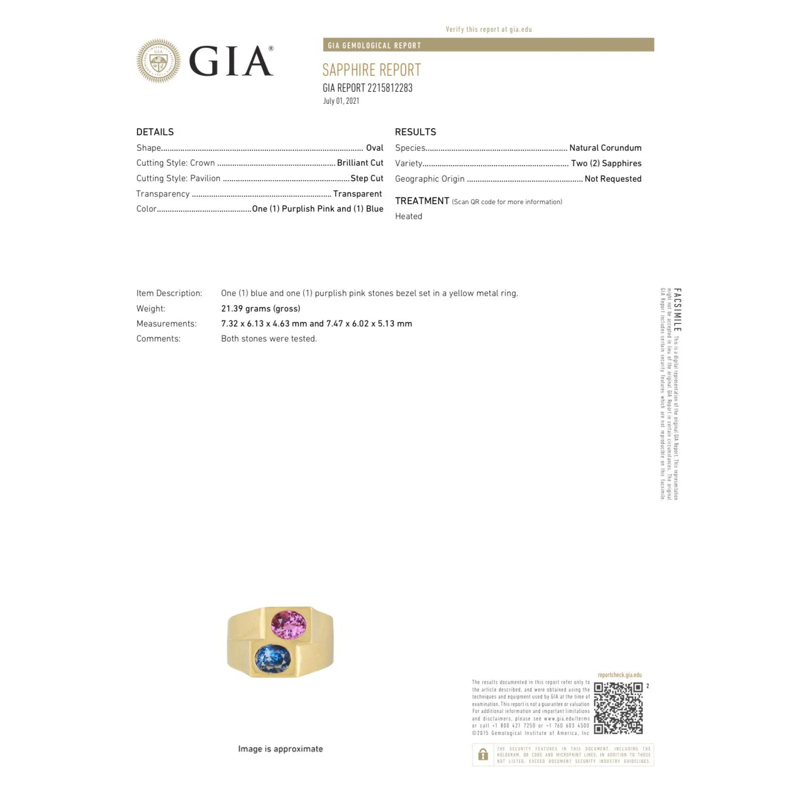 GIA certified Blue and Pink Sapphire Unisex Bezel Ring in 18k gold - Image 8