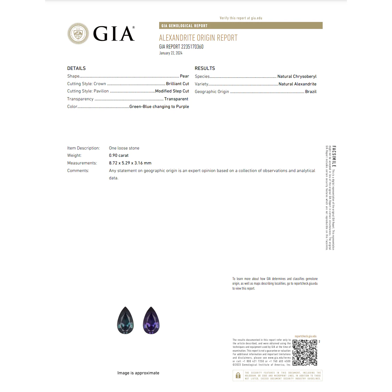 GIA Certified Brazilian Alexandrite 0.90 Carat Pear Cut Green-Purple in 18K Ring - Image 7