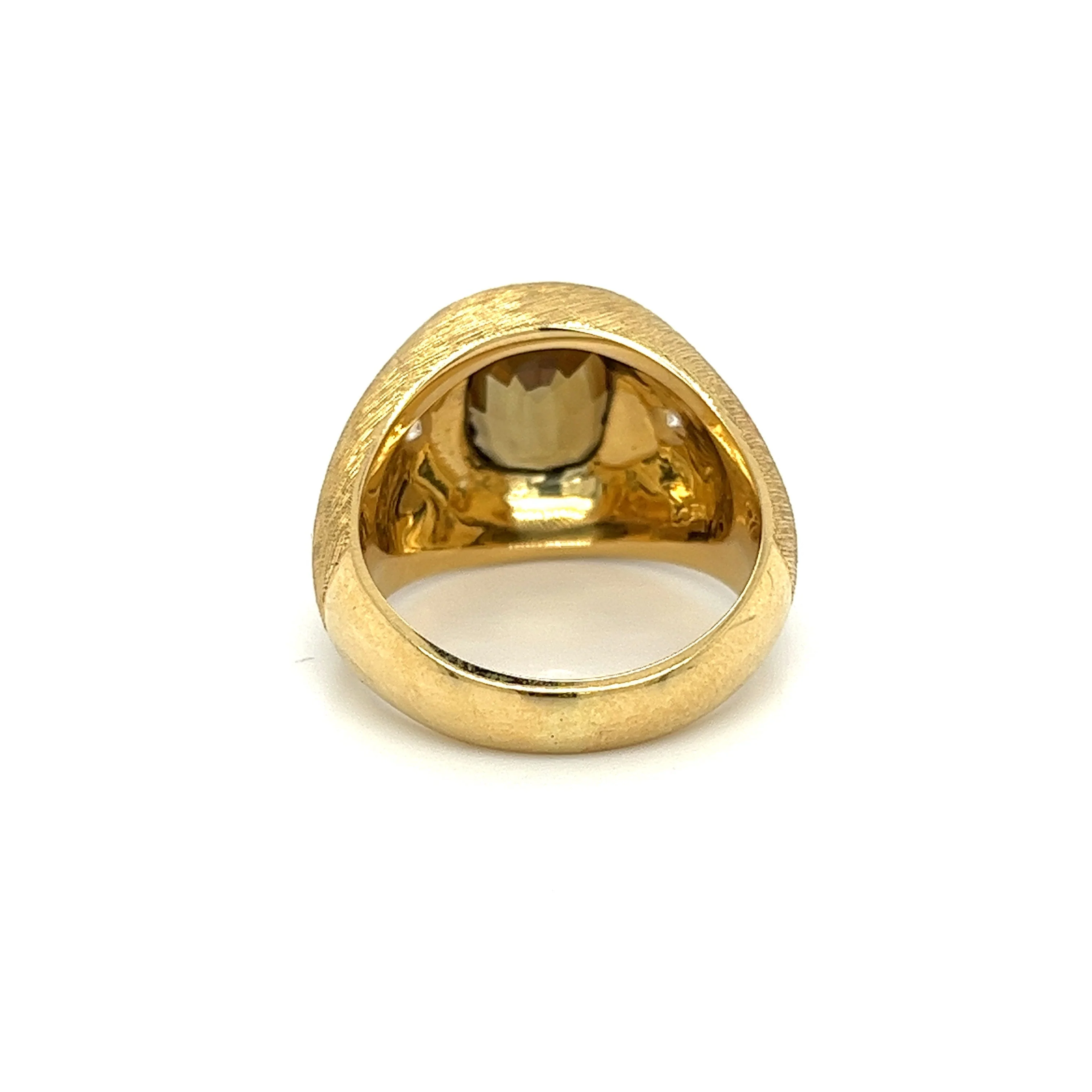 GIA Certified Cushion Cut Brown Chrysoberyl Mens Ring With Matte Textured Gold Finish and Diamond Side Stones - Image 4