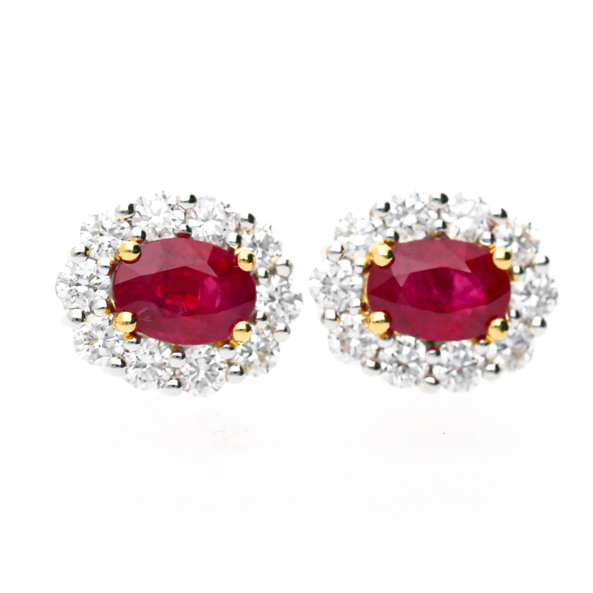 GIA Certified Burma Ruby Diamond Halo 18K Two Tone Gold Necklace & Earring Set - Image 4