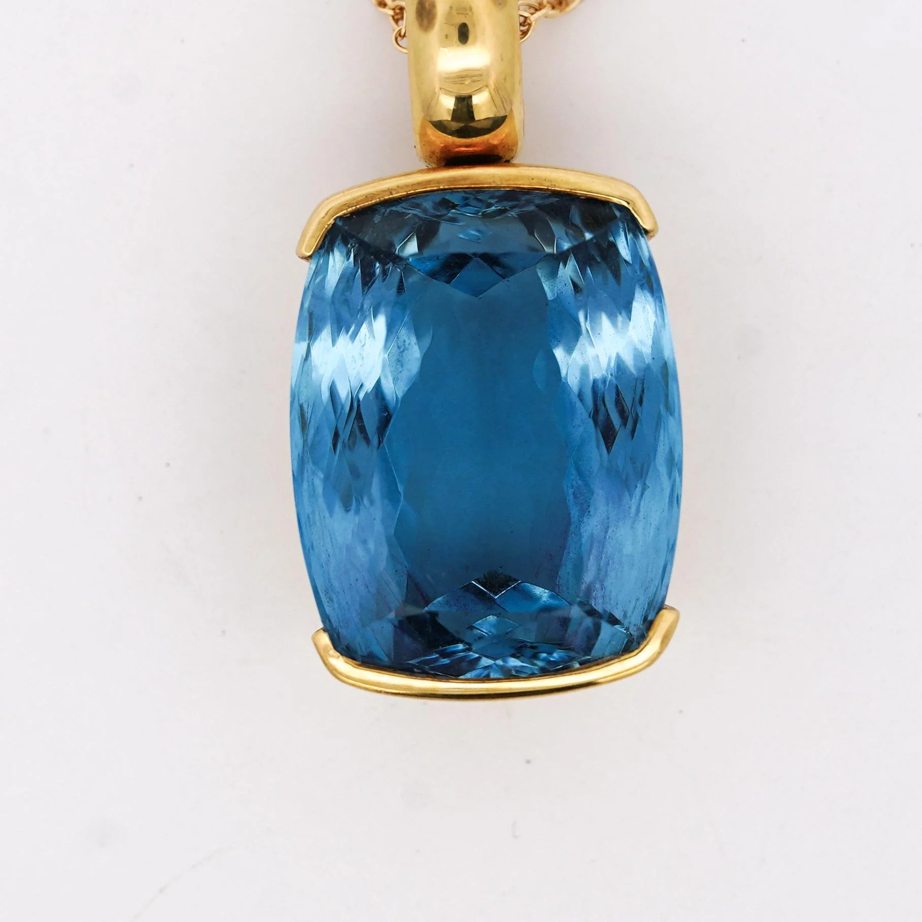 GIA Certified Cushion Cut Blue Topaz in 18K Gold Bezel Pendant Necklace - Image 4