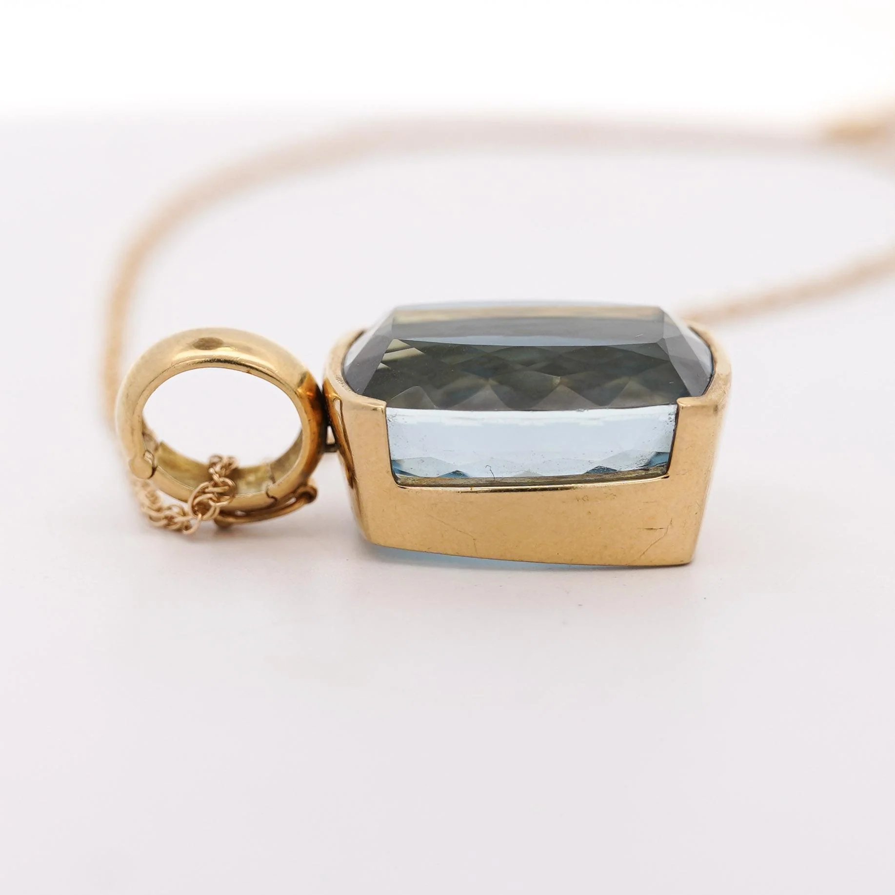 GIA Certified Cushion Cut Blue Topaz in 18K Gold Bezel Pendant Necklace - Image 5