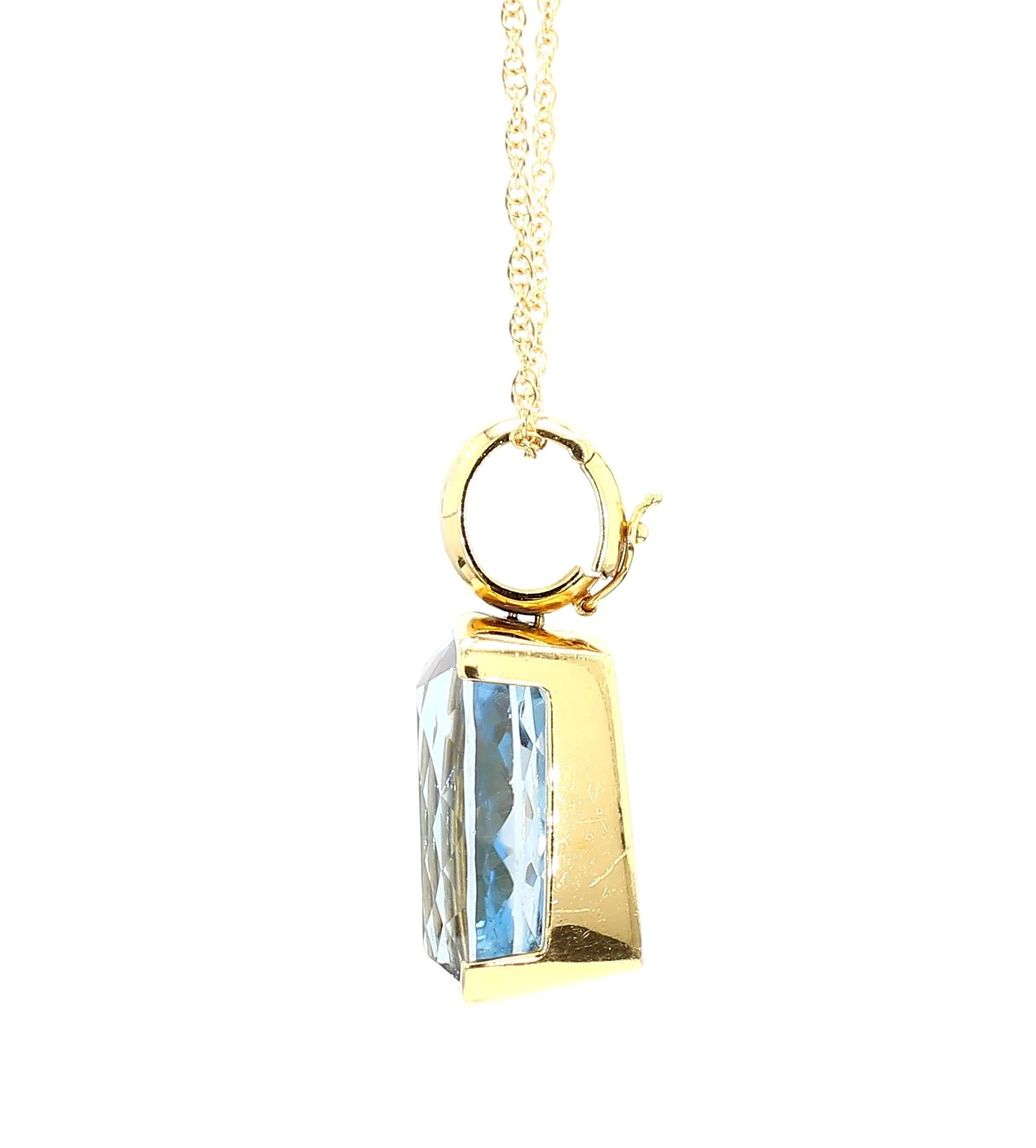GIA Certified Cushion Cut Blue Topaz in 18K Gold Bezel Pendant Necklace - Image 7