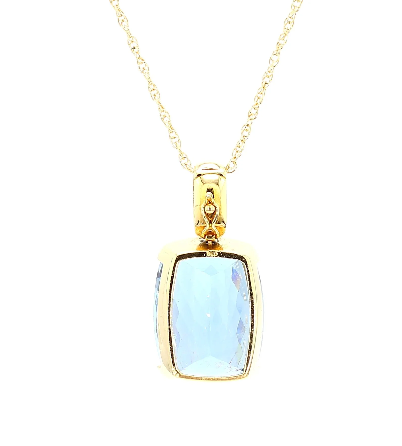 GIA Certified Cushion Cut Blue Topaz in 18K Gold Bezel Pendant Necklace - Image 8