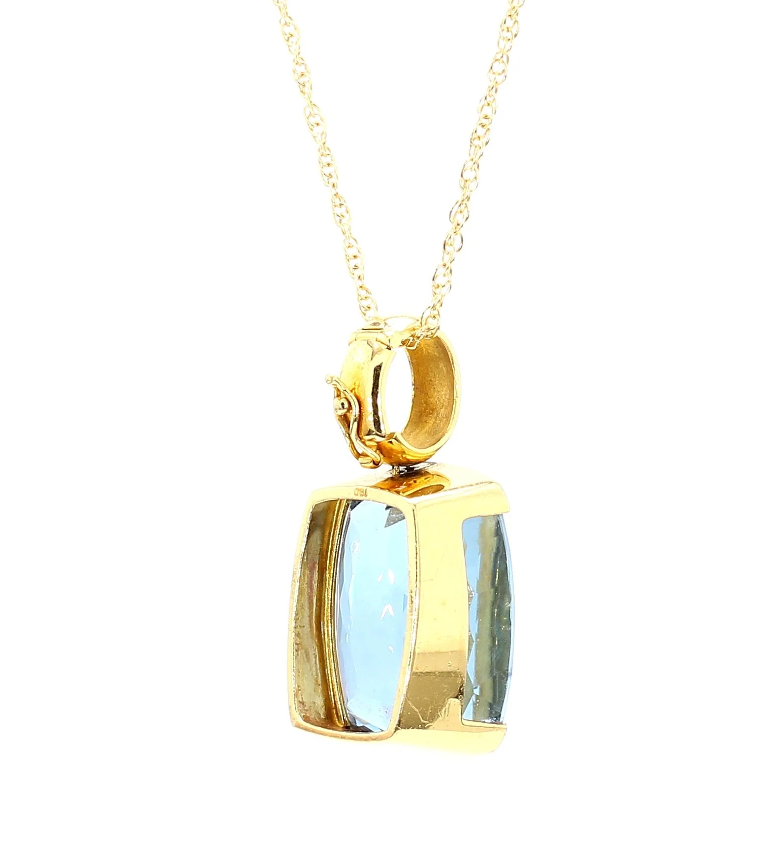 GIA Certified Cushion Cut Blue Topaz in 18K Gold Bezel Pendant Necklace - Image 9