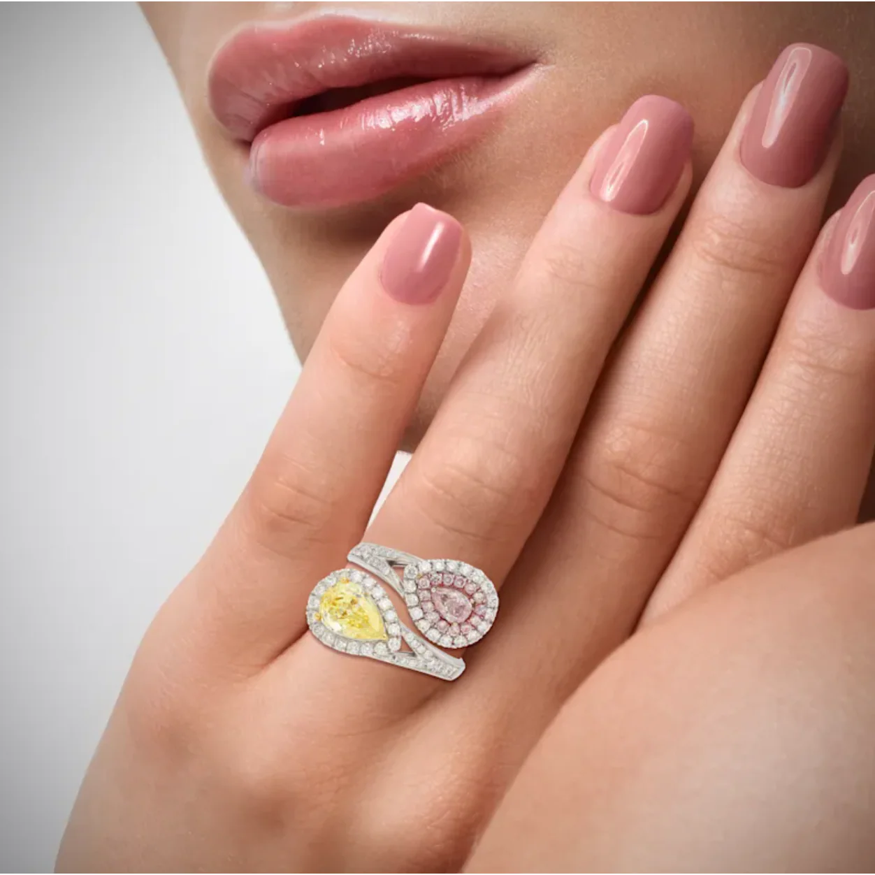 GIA Certified Fancy Intense Yellow & Fancy Light Pink Diamond Toi Et Moi Ring in 18K White Gold - Image 10