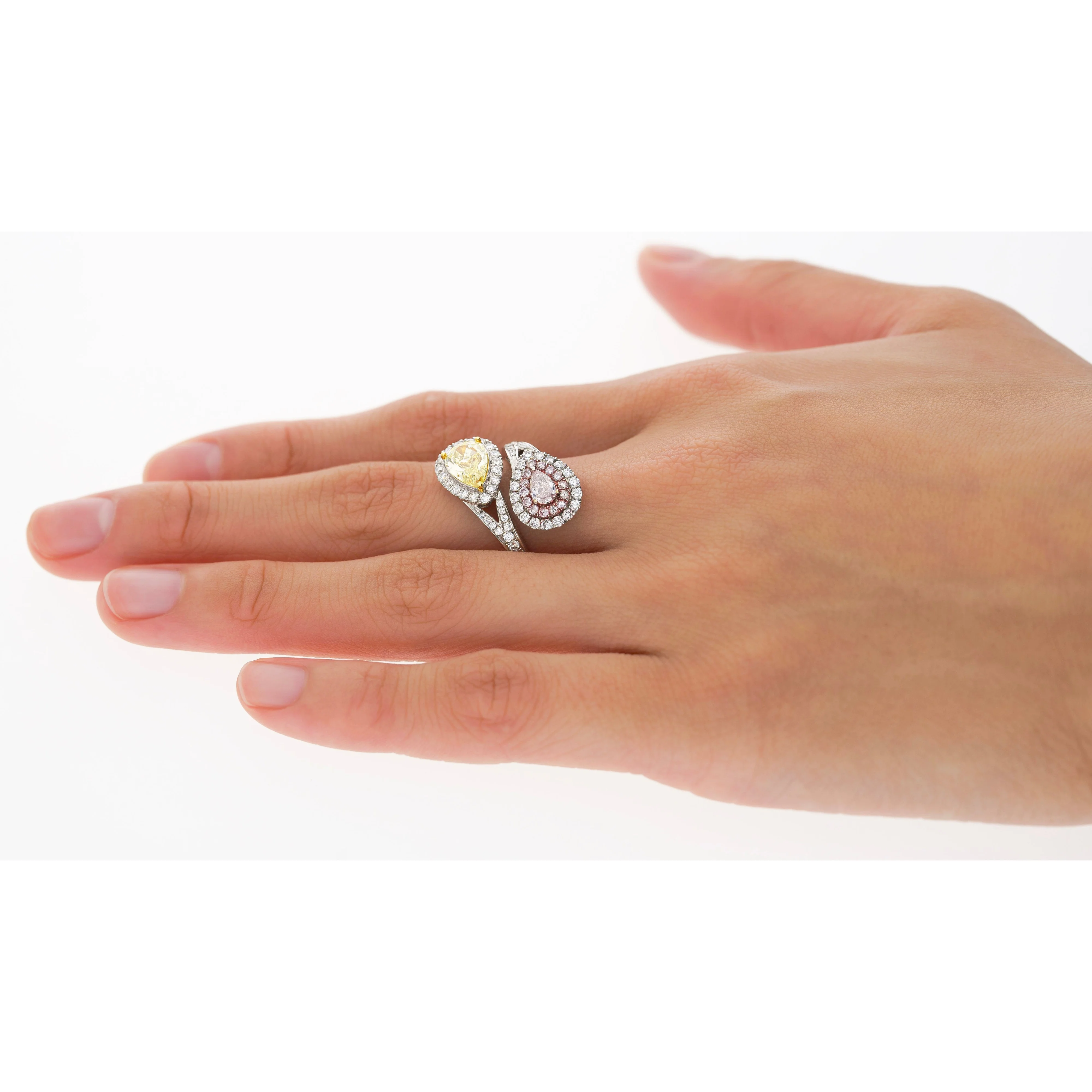 GIA Certified Fancy Intense Yellow & Fancy Light Pink Diamond Toi Et Moi Ring in 18K White Gold - Image 11