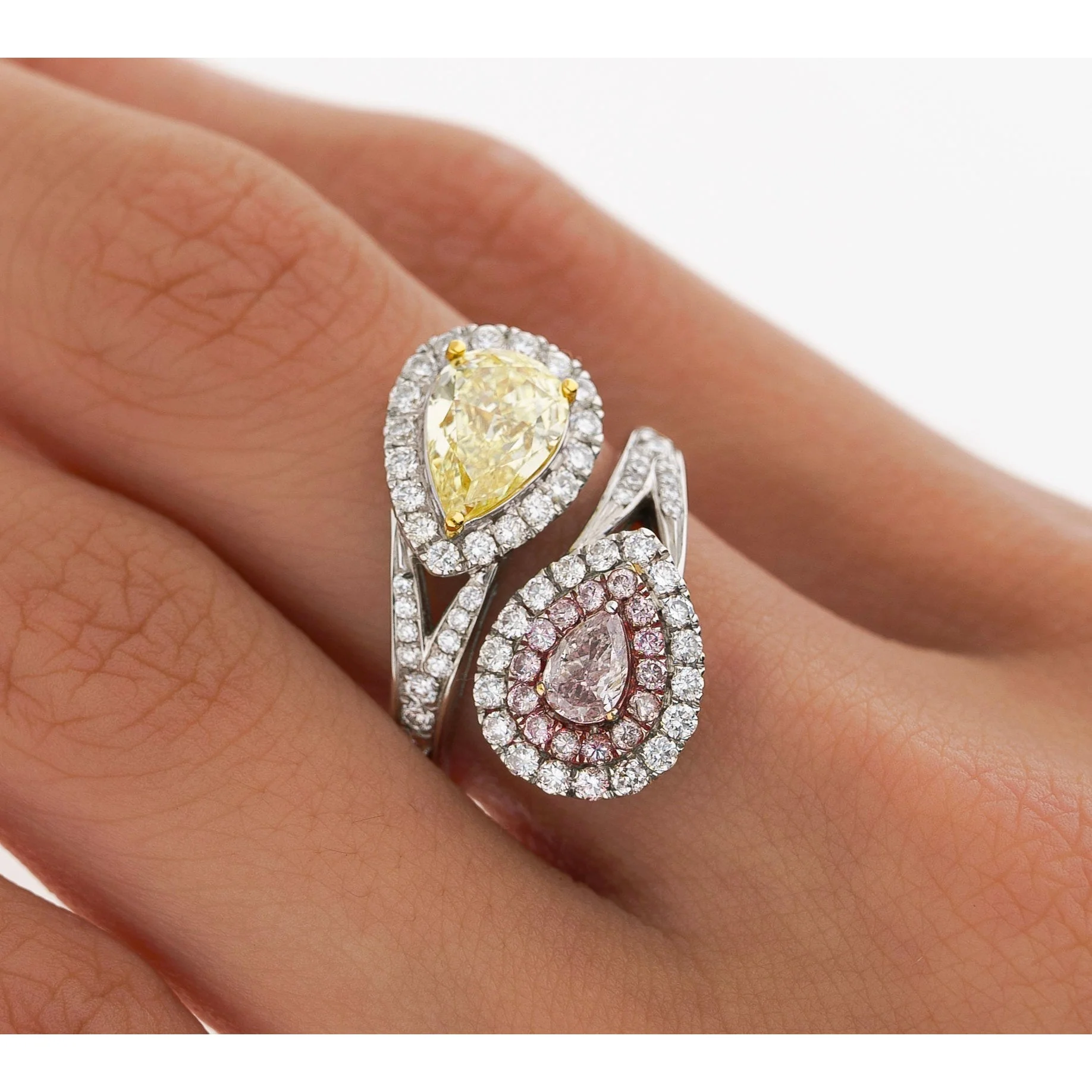 GIA Certified Fancy Intense Yellow & Fancy Light Pink Diamond Toi Et Moi Ring in 18K White Gold - Image 12