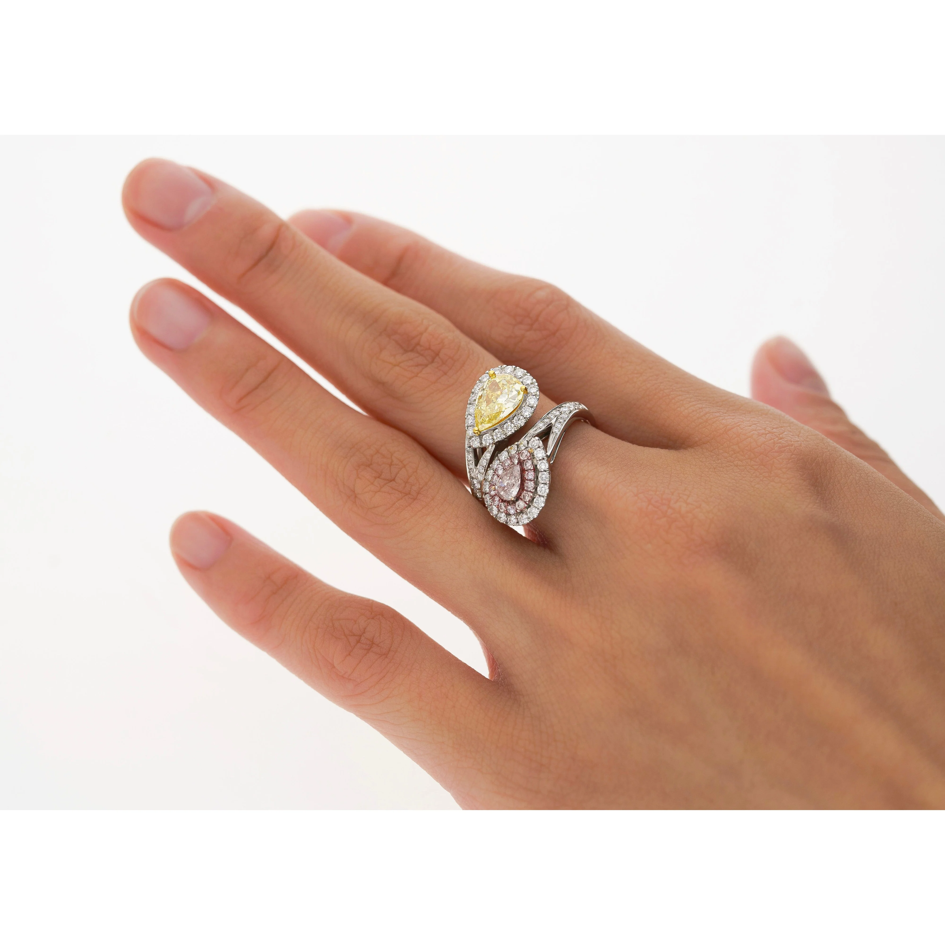 GIA Certified Fancy Intense Yellow & Fancy Light Pink Diamond Toi Et Moi Ring in 18K White Gold - Image 14