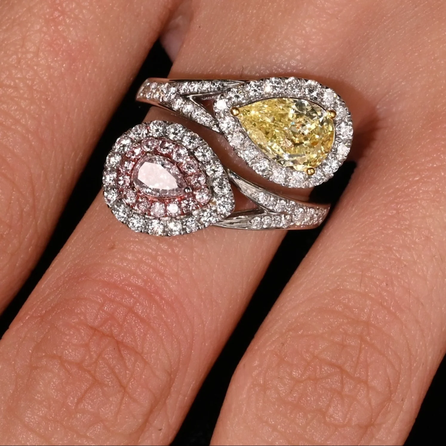 GIA Certified Fancy Intense Yellow & Fancy Light Pink Diamond Toi Et Moi Ring in 18K White Gold - Image 16