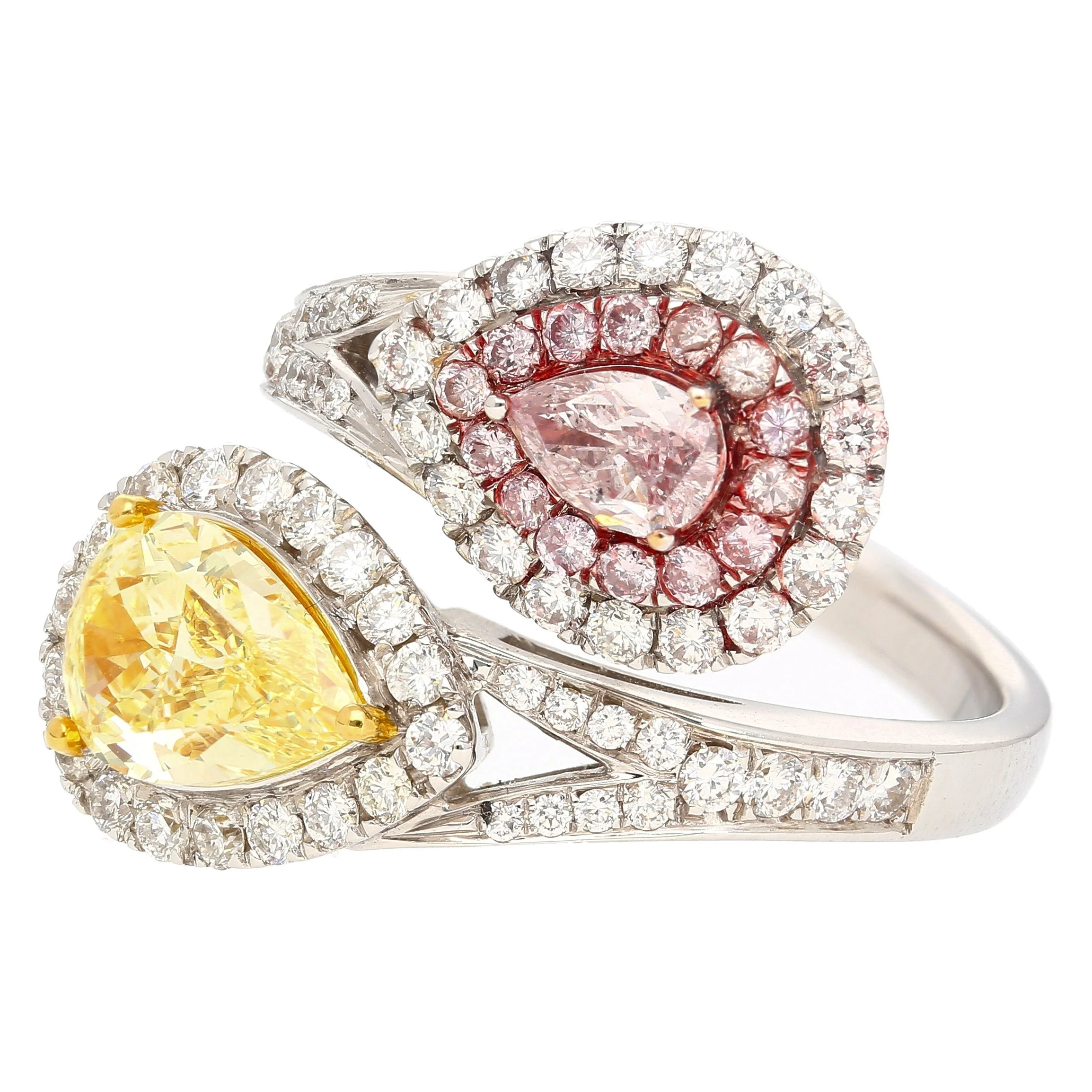 GIA Certified Fancy Intense Yellow & Fancy Light Pink Diamond Toi Et Moi Ring in 18K White Gold - Image 4