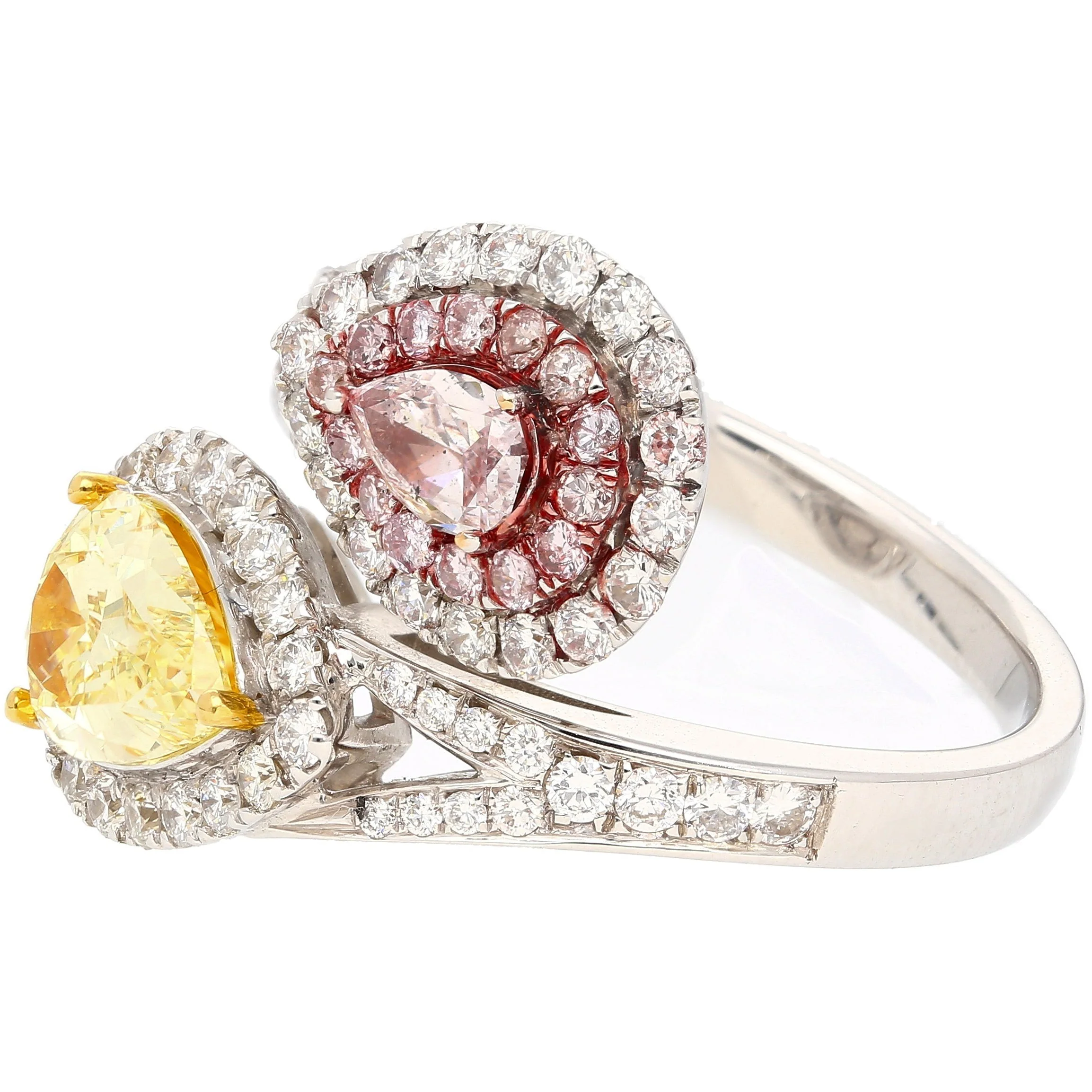 GIA Certified Fancy Intense Yellow & Fancy Light Pink Diamond Toi Et Moi Ring in 18K White Gold - Image 5