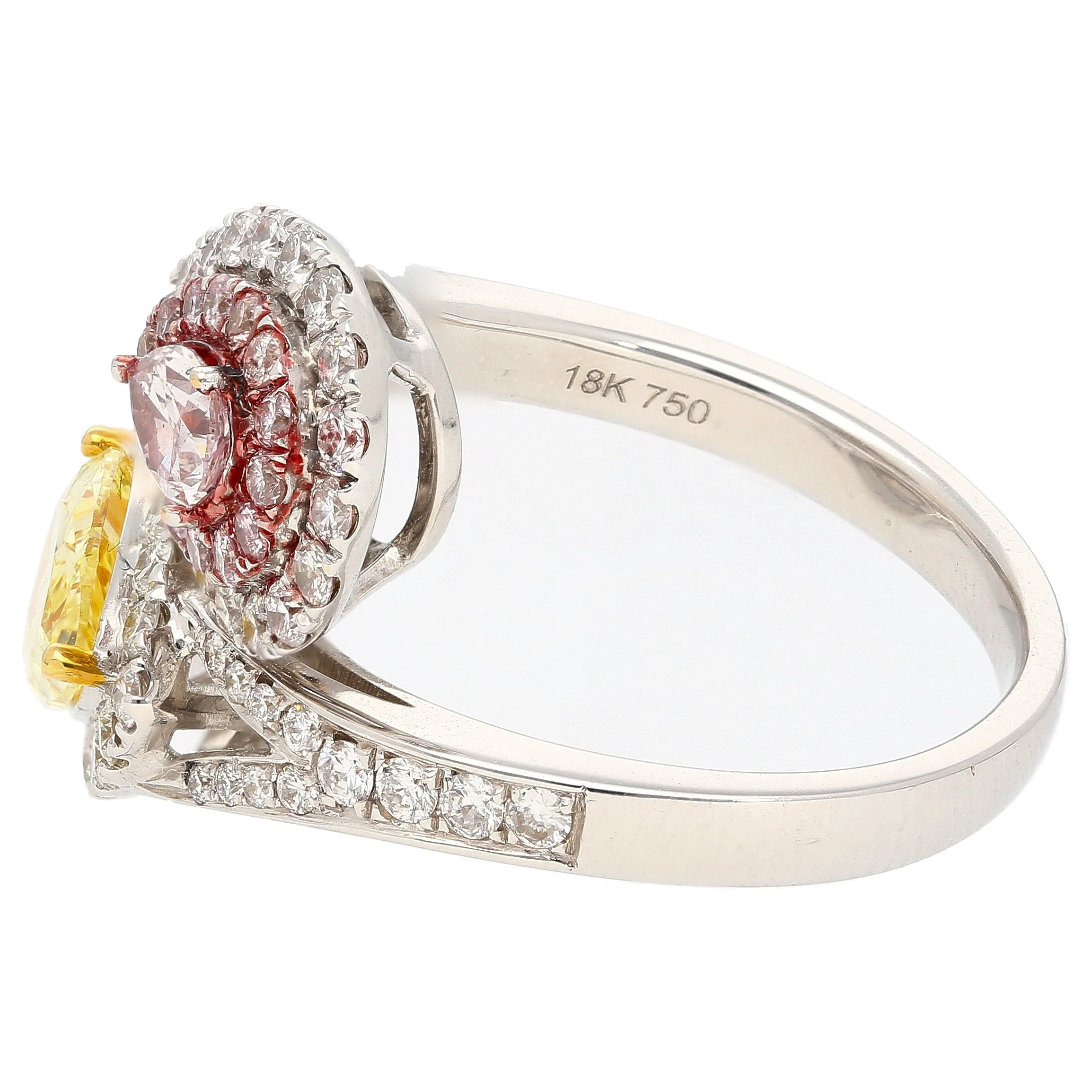 GIA Certified Fancy Intense Yellow & Fancy Light Pink Diamond Toi Et Moi Ring in 18K White Gold - Image 6