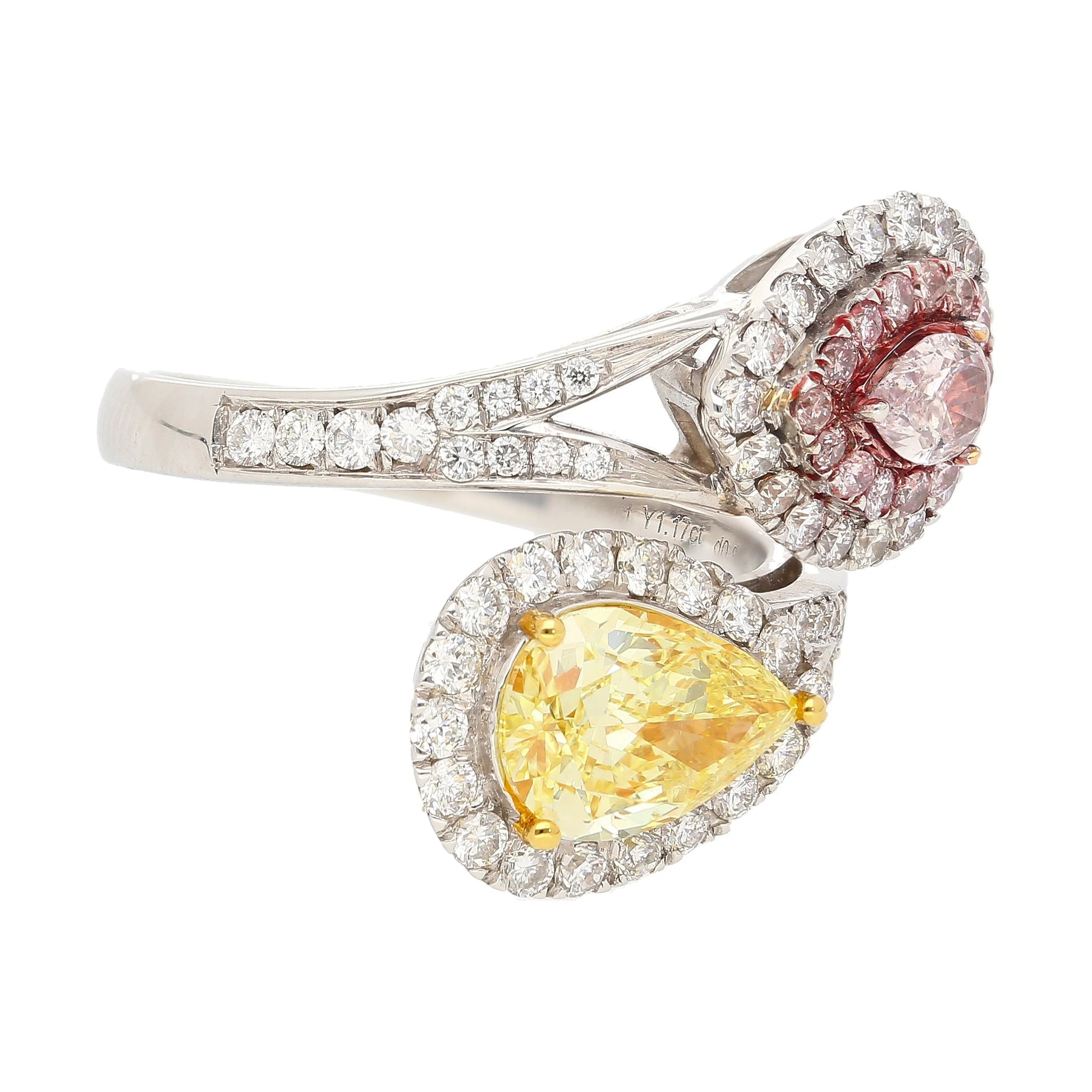 GIA Certified Fancy Intense Yellow & Fancy Light Pink Diamond Toi Et Moi Ring in 18K White Gold - Image 7