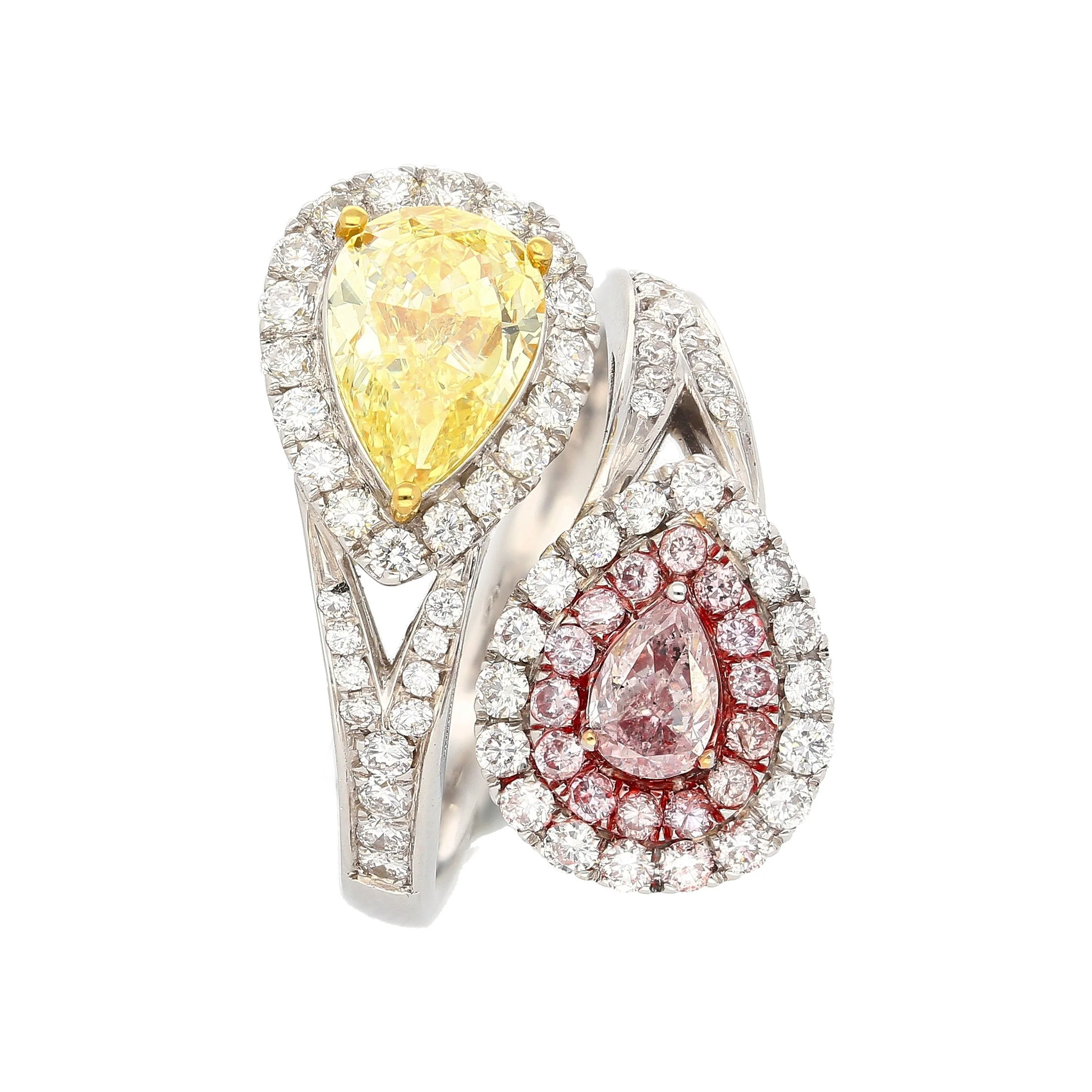 GIA Certified Fancy Intense Yellow & Fancy Light Pink Diamond Toi Et Moi Ring in 18K White Gold - Image 8