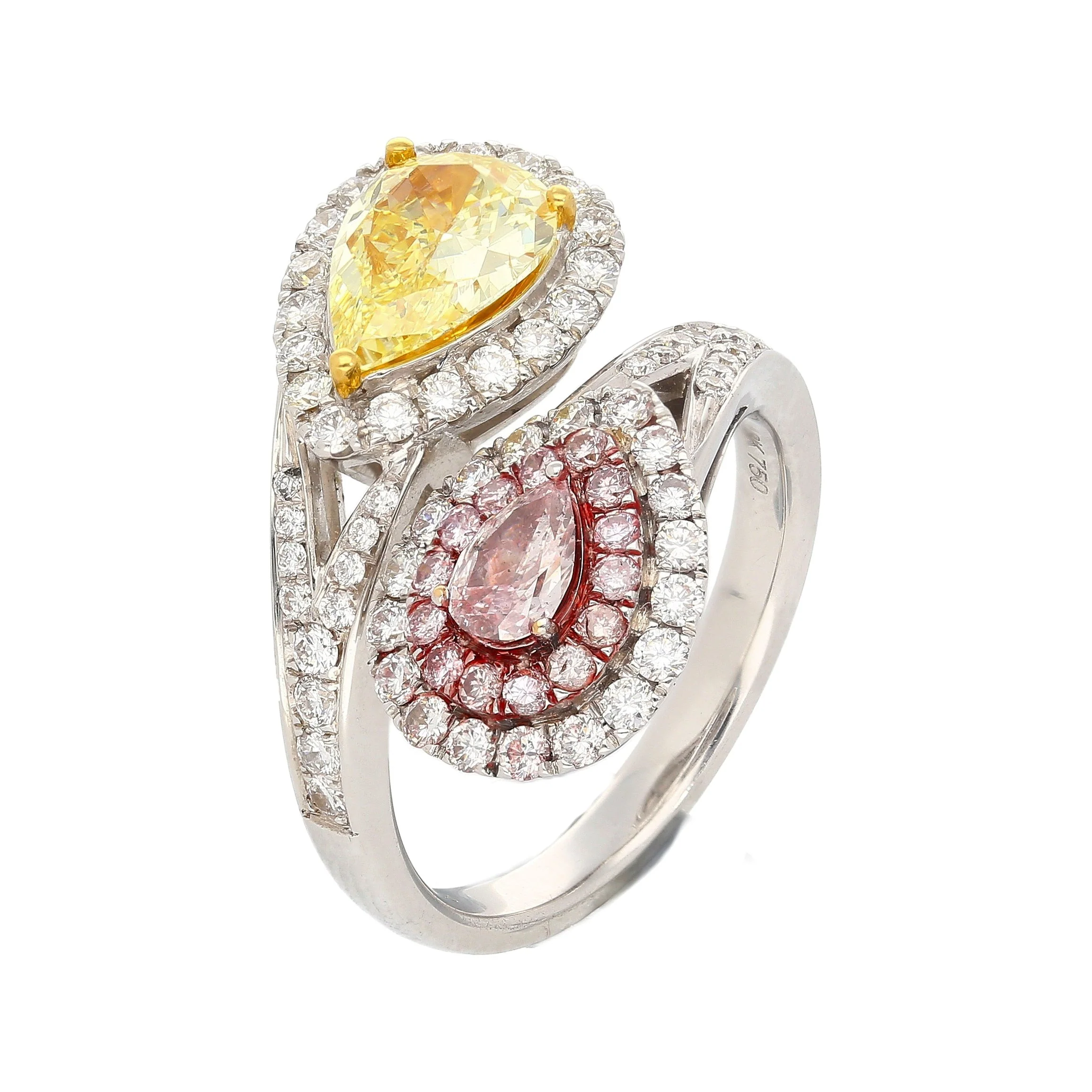 GIA Certified Fancy Intense Yellow & Fancy Light Pink Diamond Toi Et Moi Ring in 18K White Gold - Image 9