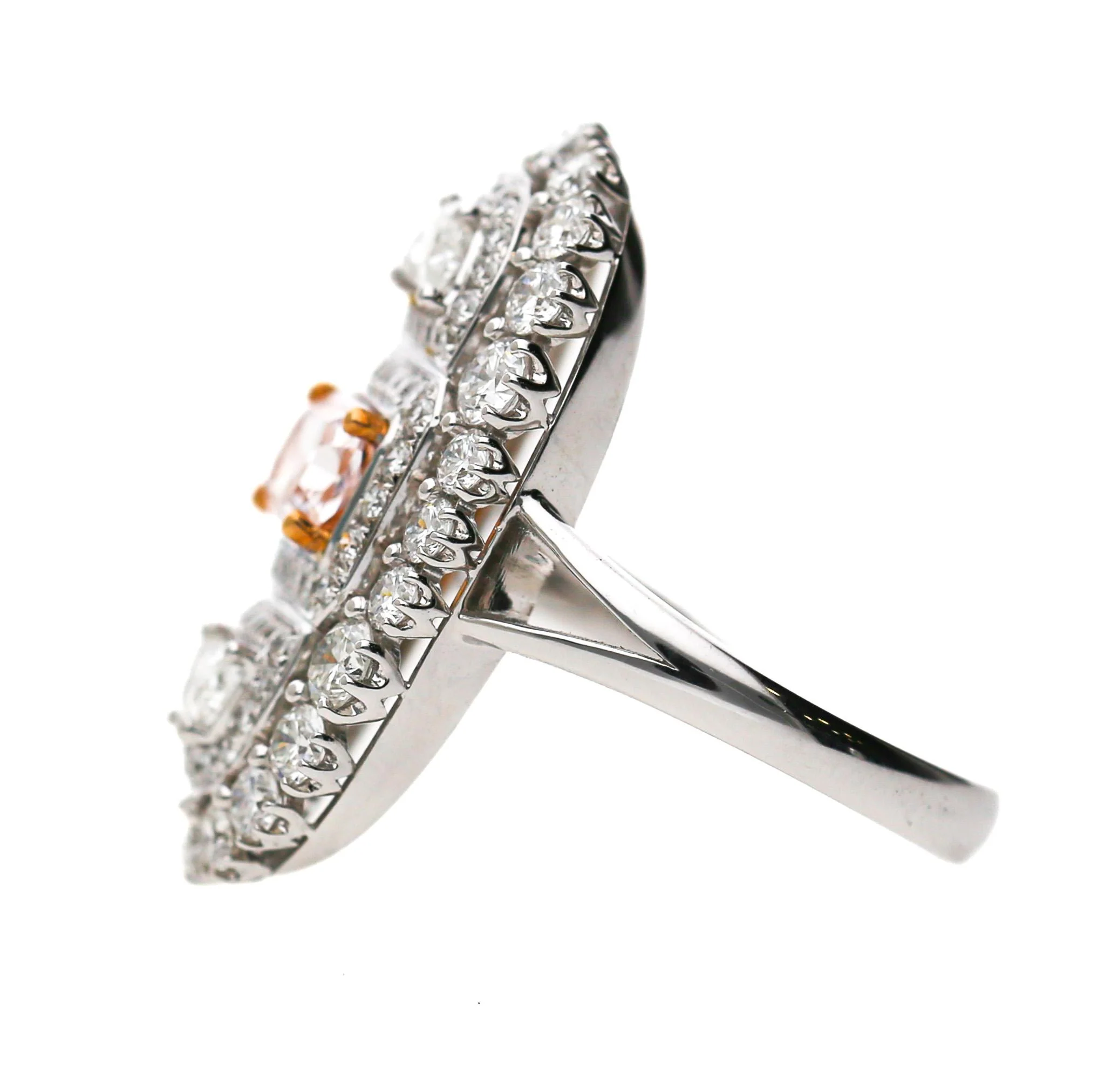 GIA Certified Fancy Light Pink Diamond Elongated Halo Cluster Ring - Image 3