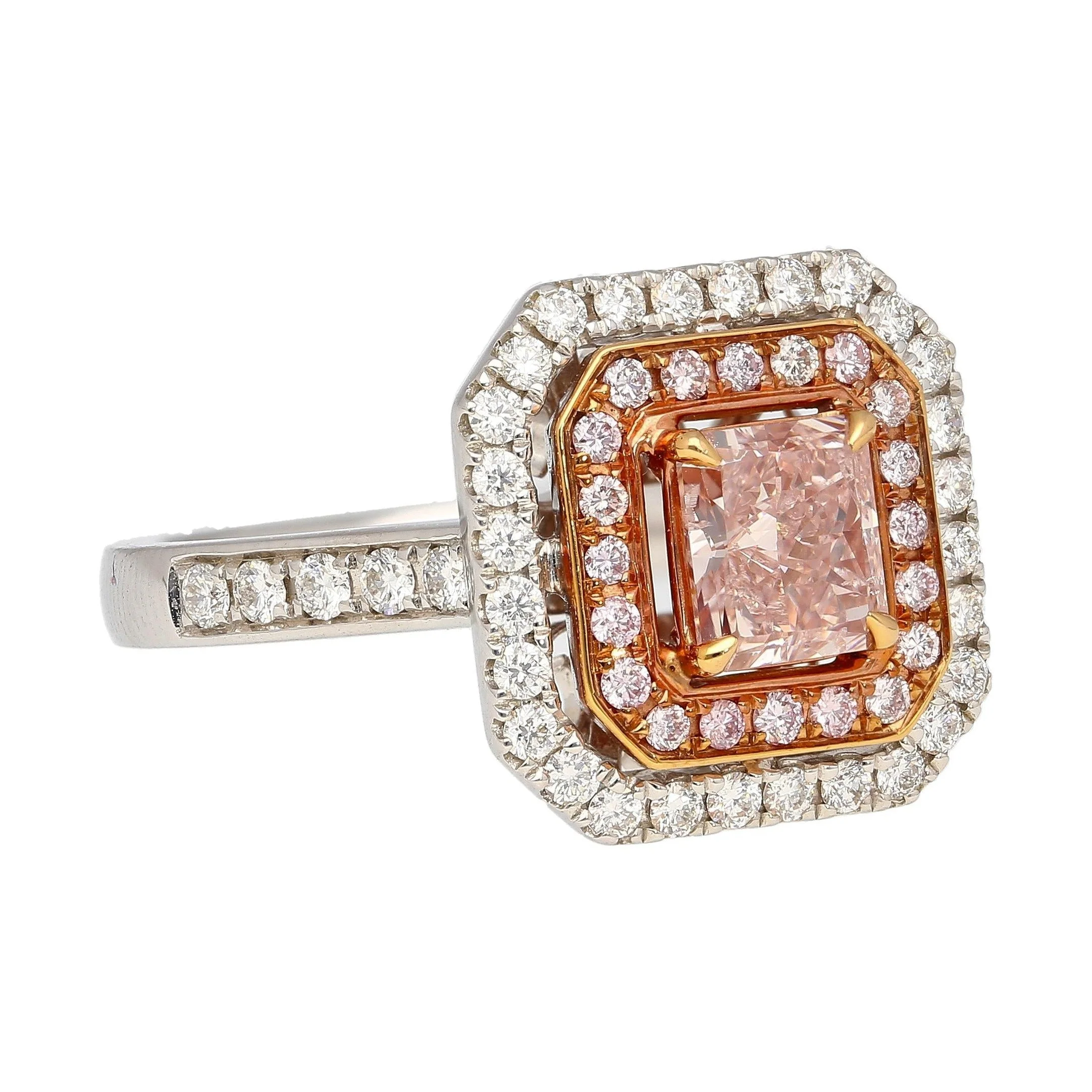 GIA Certified Orangy Pink Diamond Double Halo 18K Gold Ring - Image 3