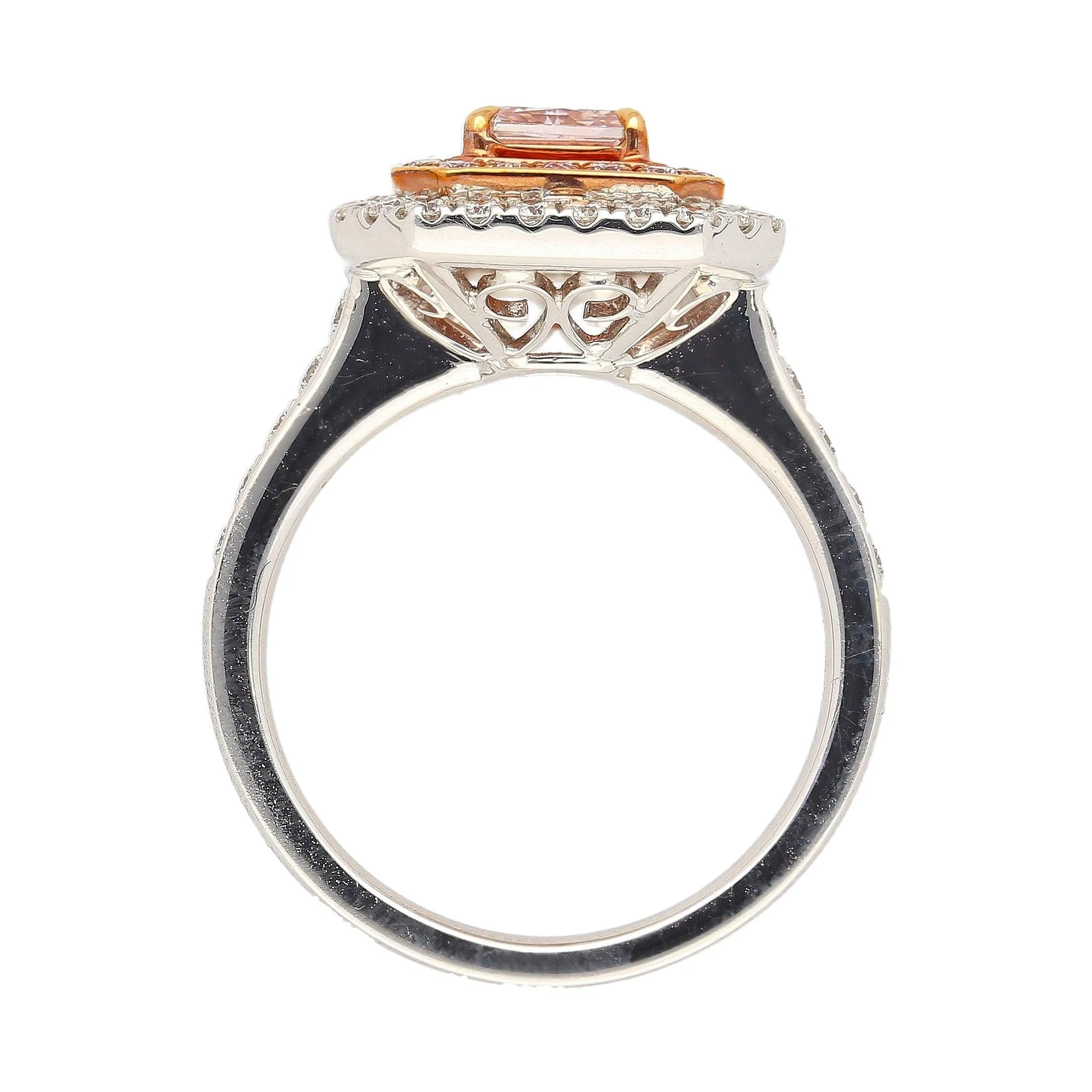 GIA Certified Orangy Pink Diamond Double Halo 18K Gold Ring - Image 4